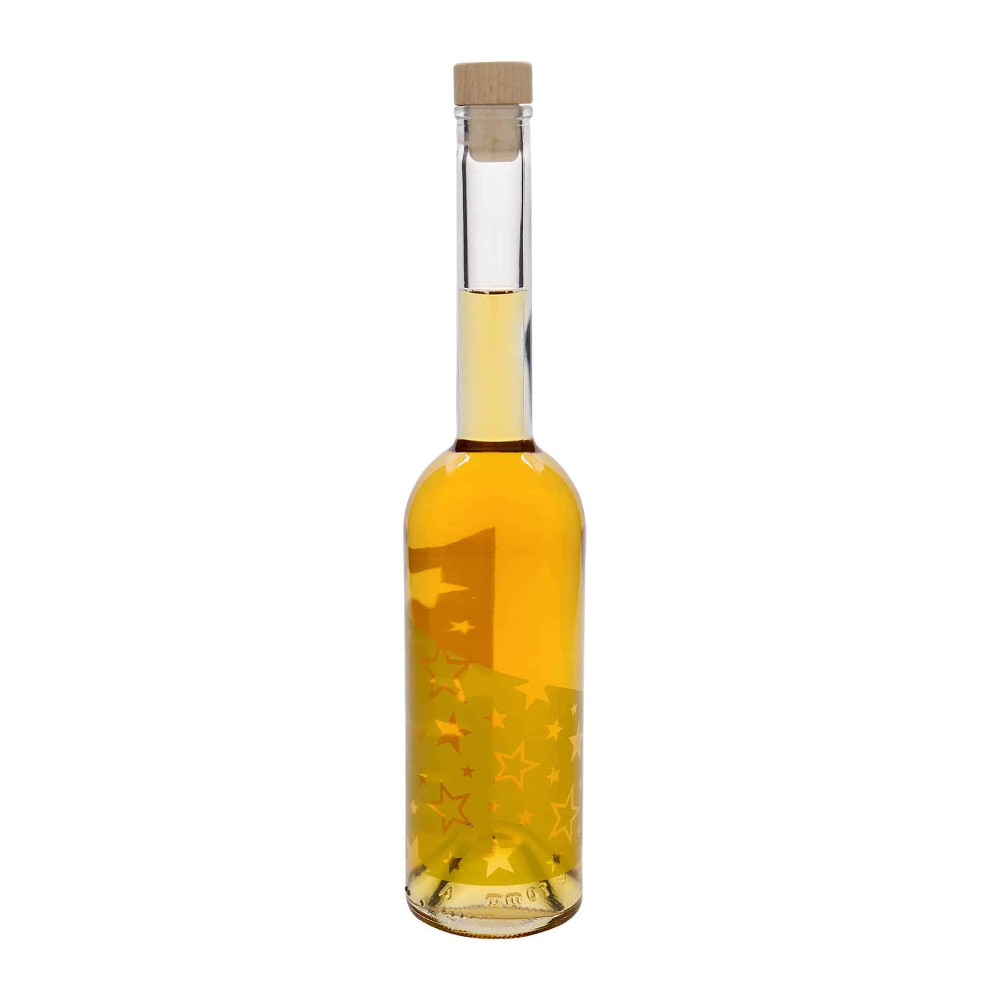500 ml glasflaska 'Opera', motiv: guldstjärnor, öppning: kork