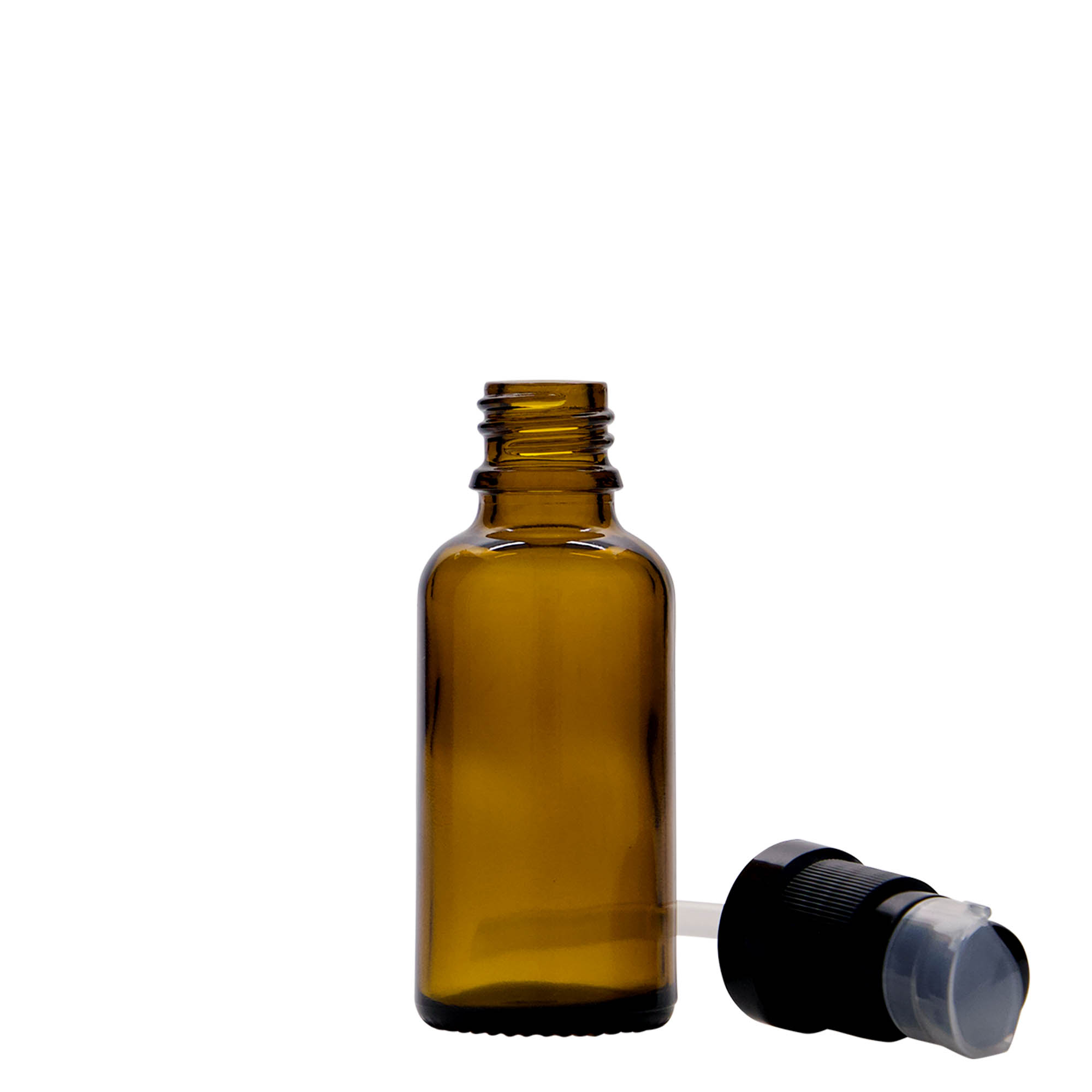 30 ml medicinflaska med lotionpump, glas, brun, mynning: DIN 18 30 ml medicinflaska med lotionpump, glas, brun, mynning: DIN 18