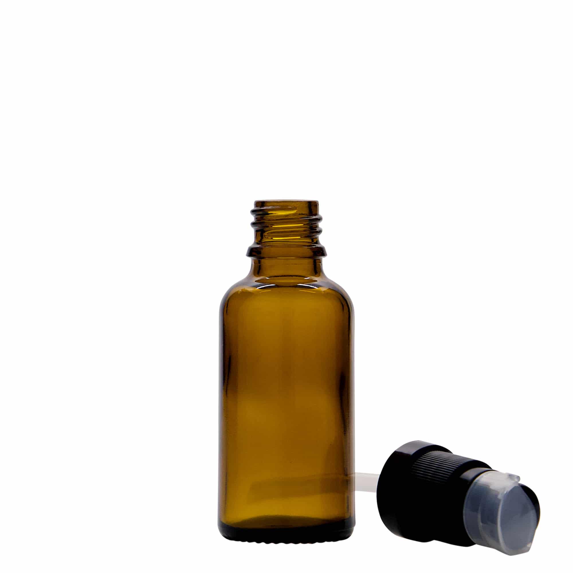 30 ml medicinflaska med lotionpump, glas, brun, mynning: DIN 18 30 ml medicinflaska med lotionpump, glas, brun, mynning: DIN 18