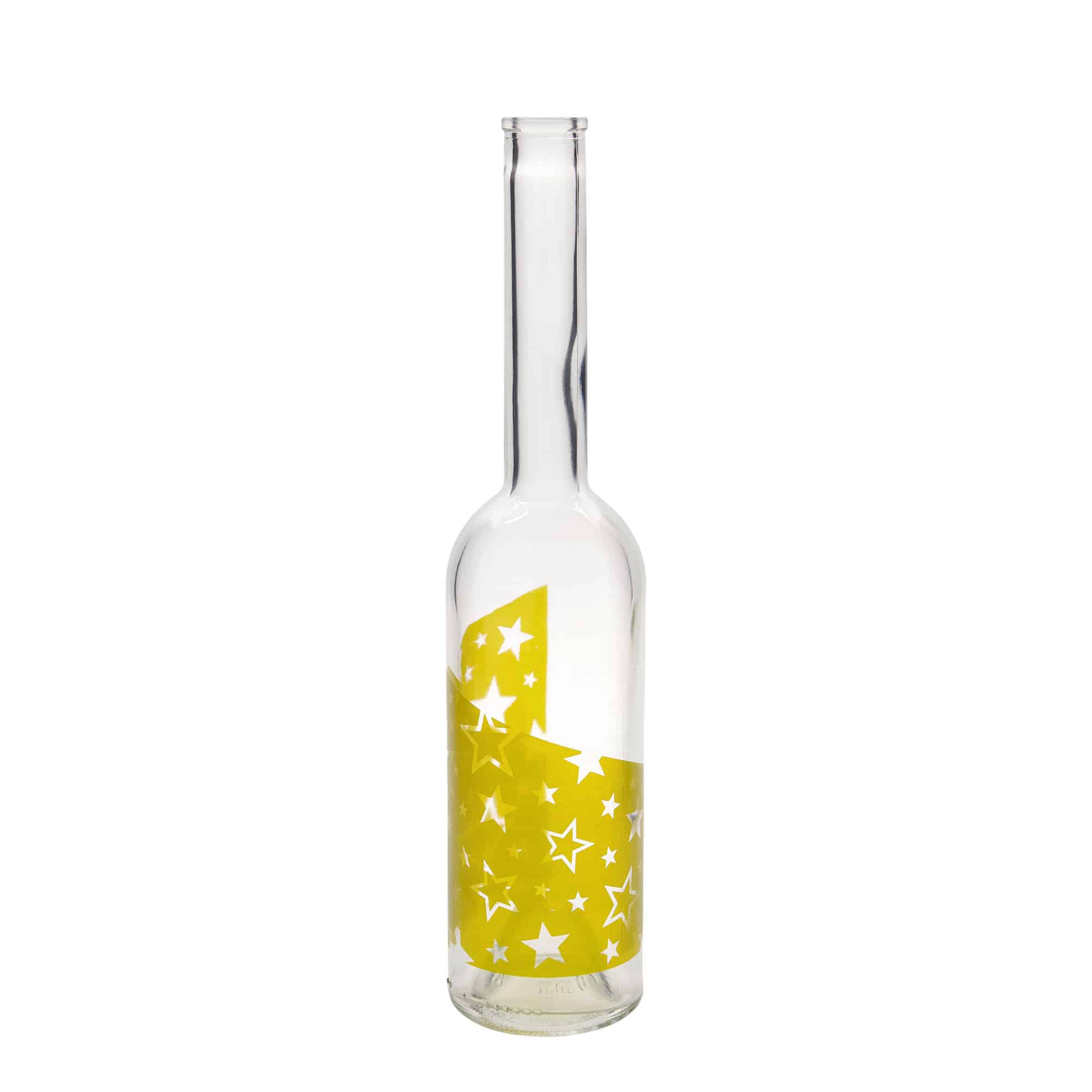 500 ml glasflaska 'Opera', motiv: guldstjärnor, öppning: kork