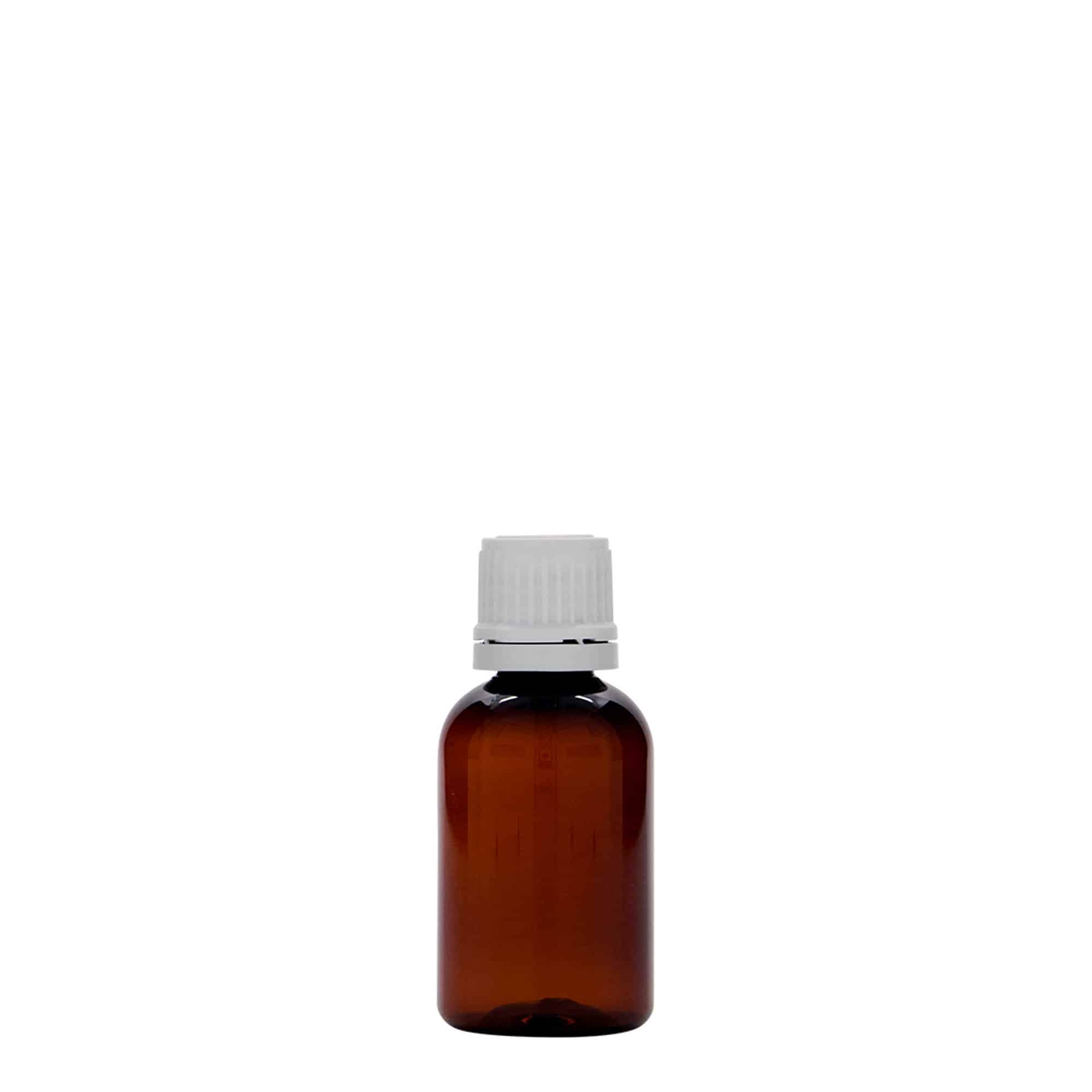 30 ml PET-medicinflaska 'Easy Living', brun, plast, mynning: DIN 18