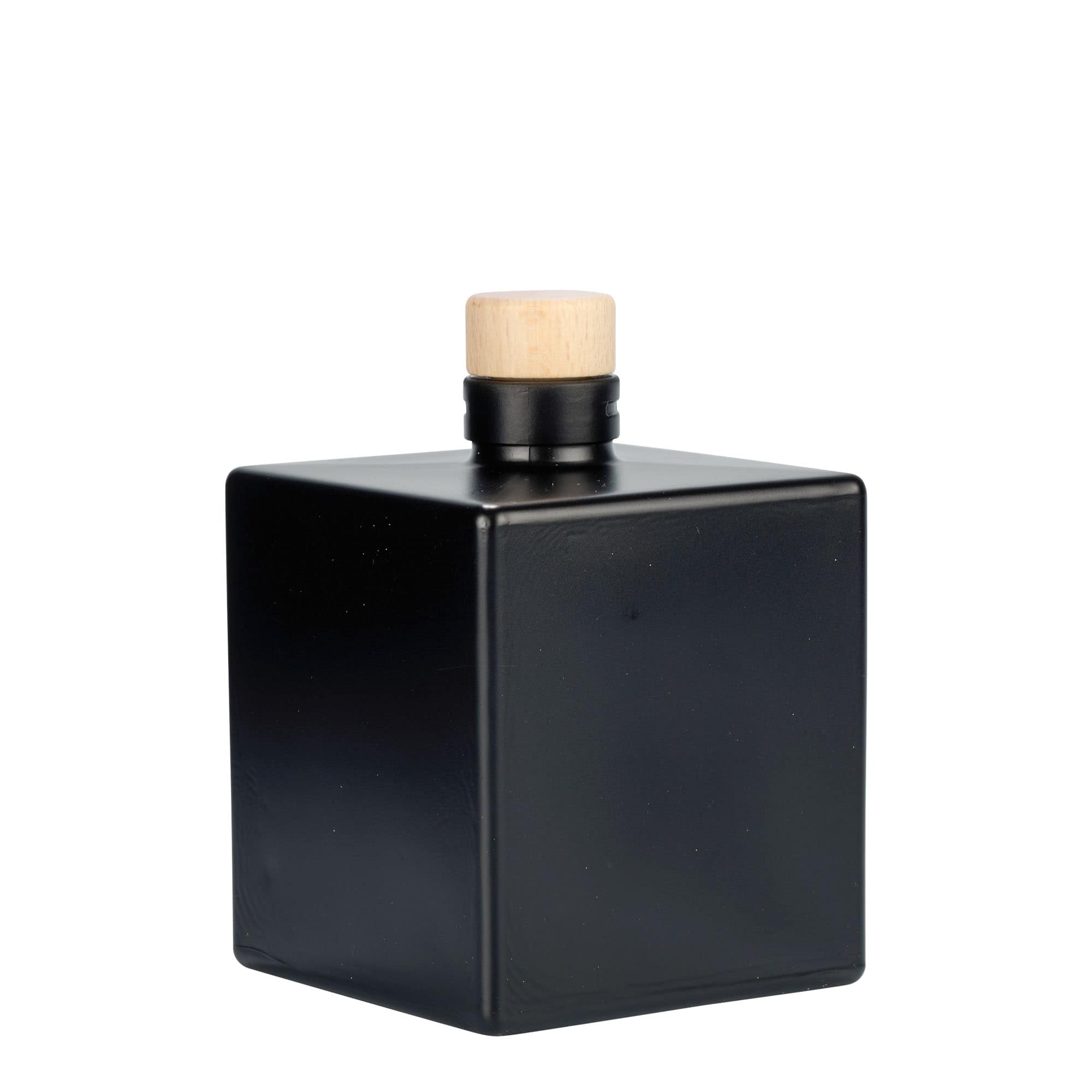 500 ml glasflaska 'Cube', kvadratisk, svart, mynning: kork