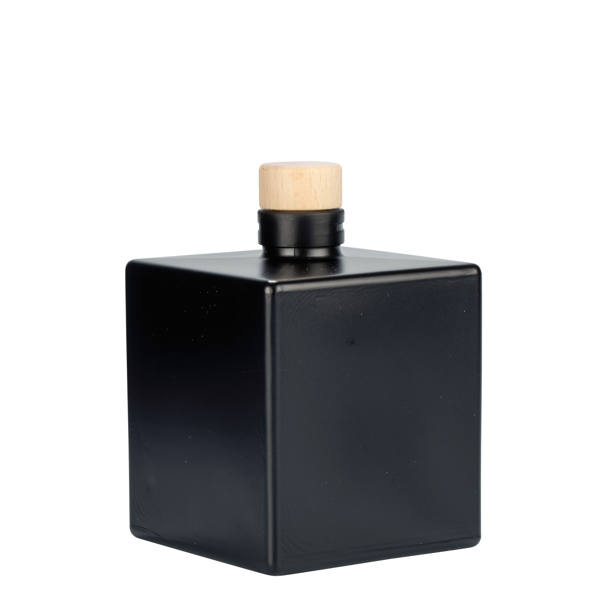 500 ml glasflaska 'Cube', fyrkantig, svart, öppning: kork