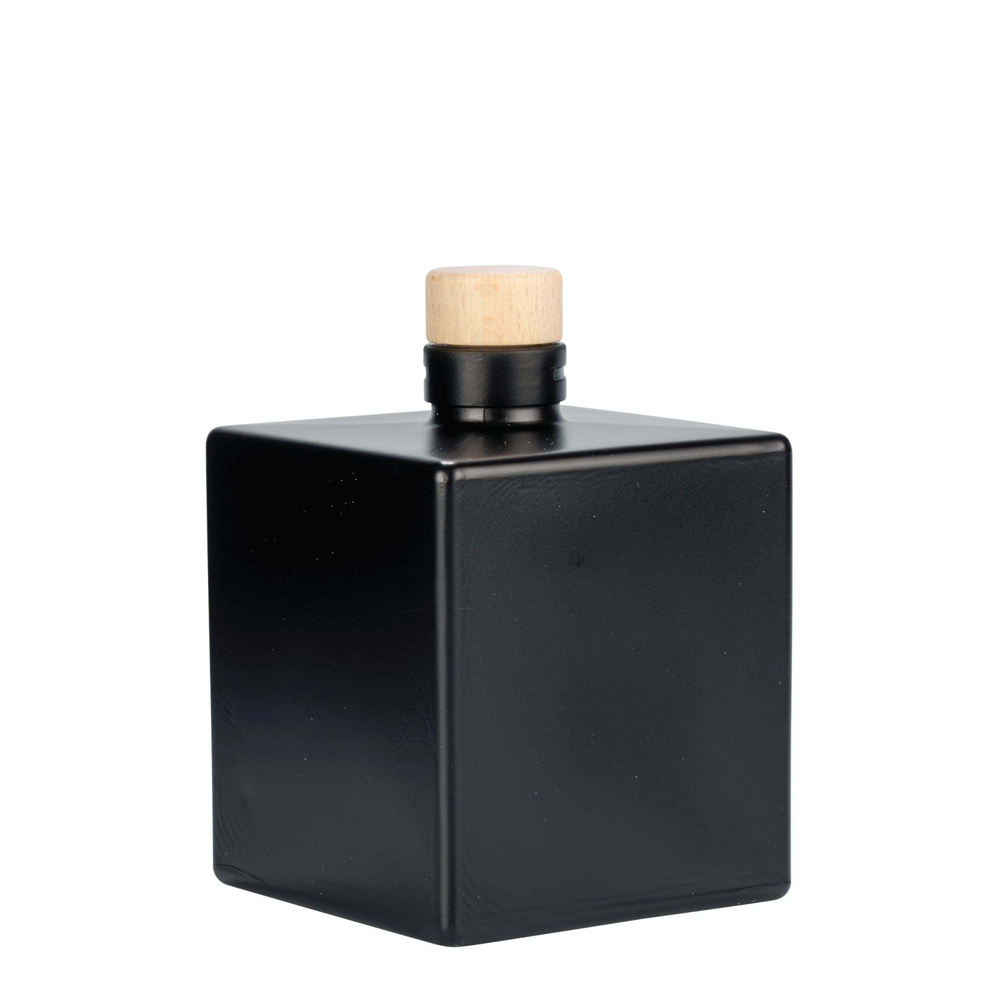 500 ml glasflaska 'Cube', fyrkantig, svart, öppning: kork