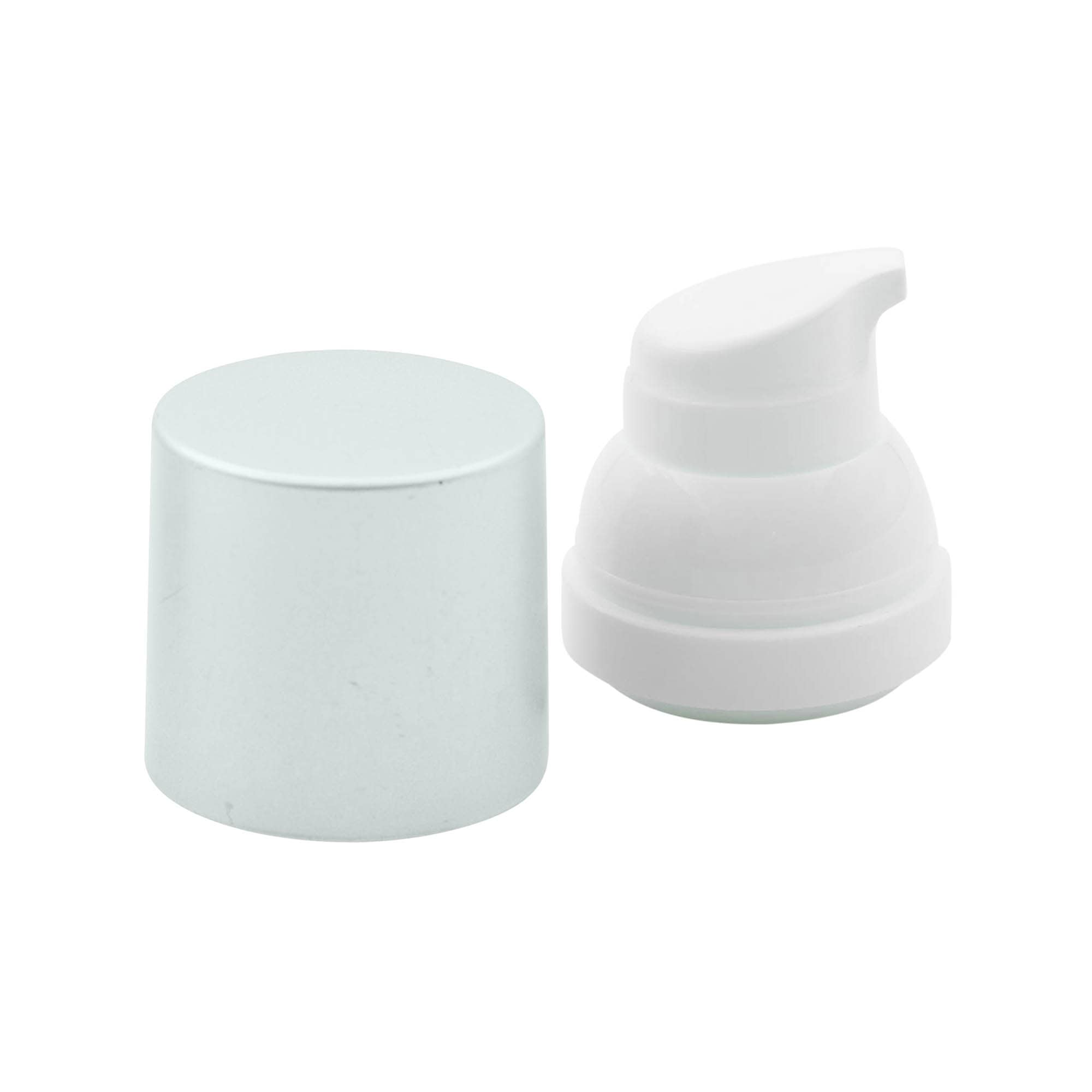 Airless-dispenserpump "Mezzo", typ D, PP-plast, vit med matt silvermetalliserad kåpa