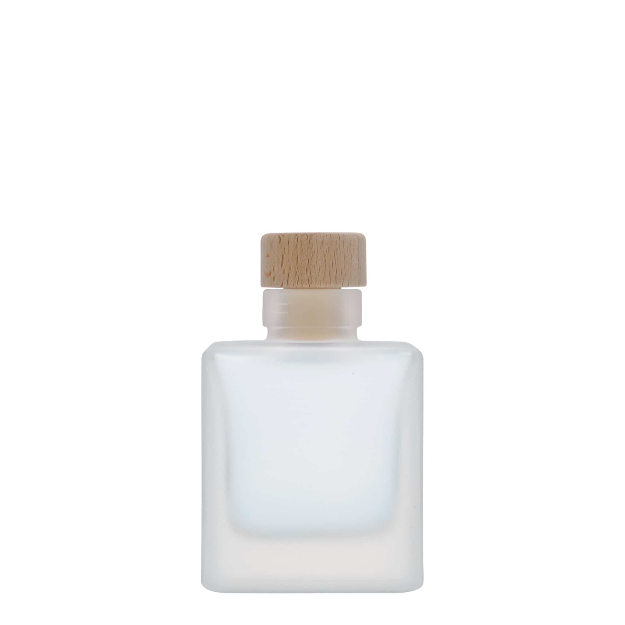 100 ml glasflaska 'Cube', kvadratisk, frostad, mynning: kork