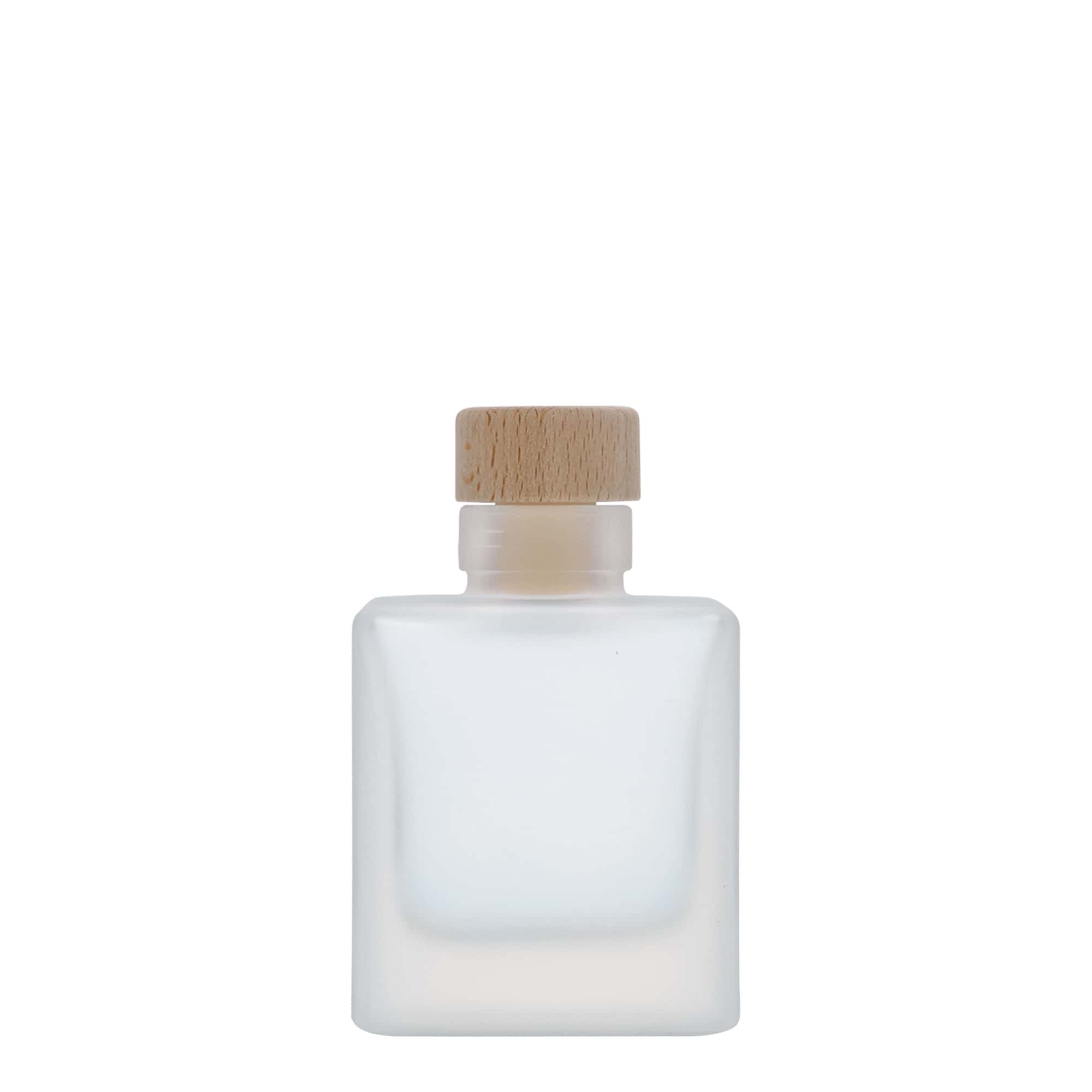 100 ml glasflaska 'Cube', kvadratisk, frostad, öppning: kork