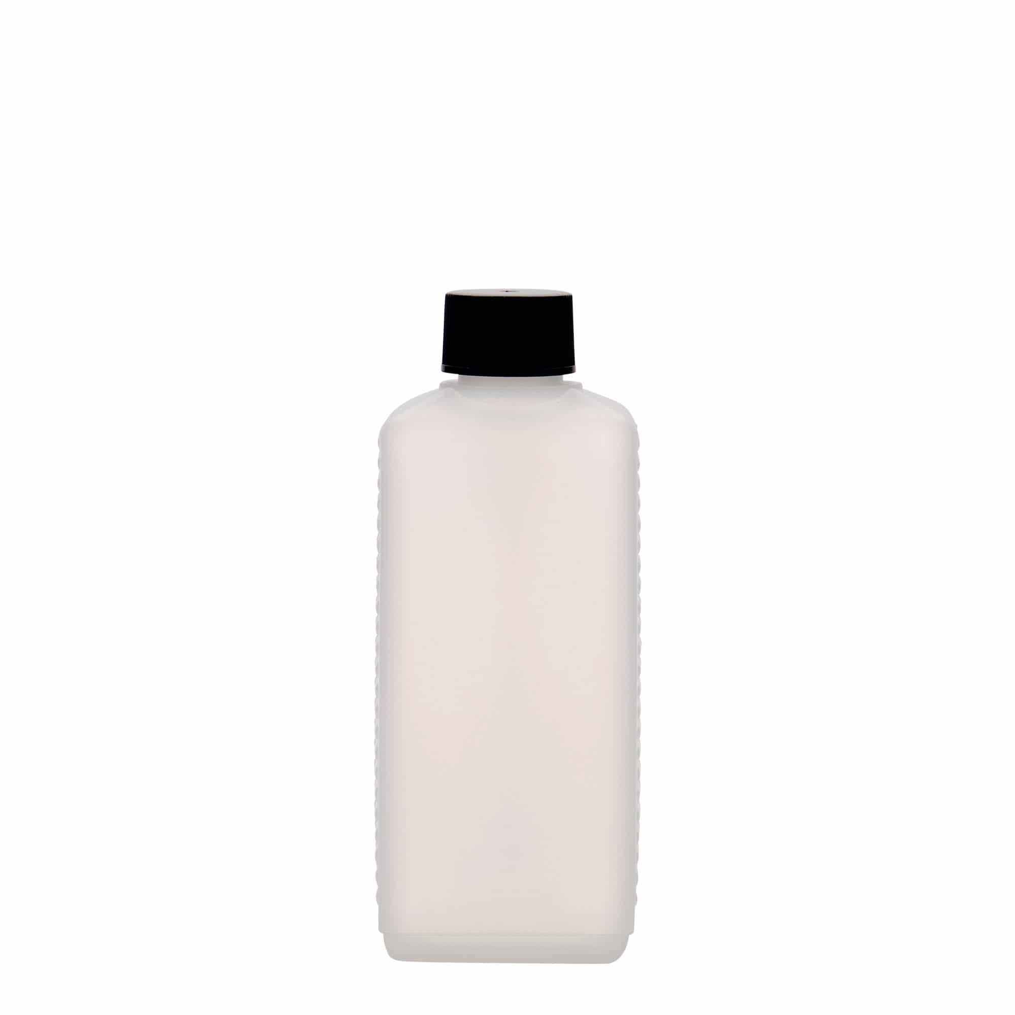 250 ml kanisterflaska, rektangulär, HDPE-plast, natur, öppning: DIN 25 EPE