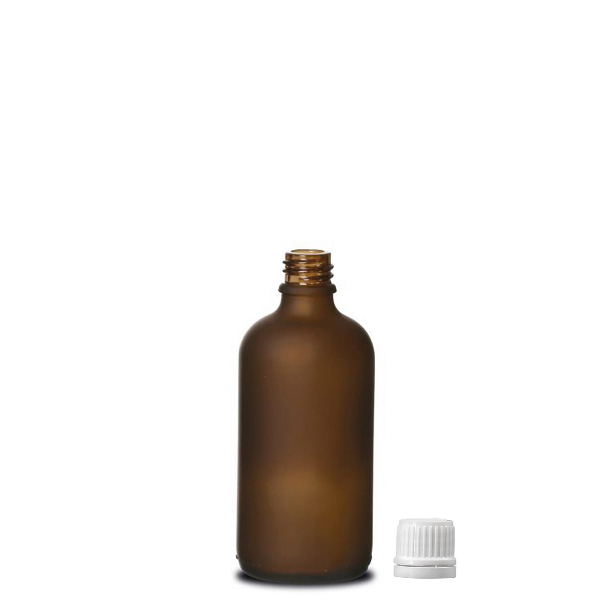 100 ml medicinflaska, glas, brun frostad, mynning: DIN 18