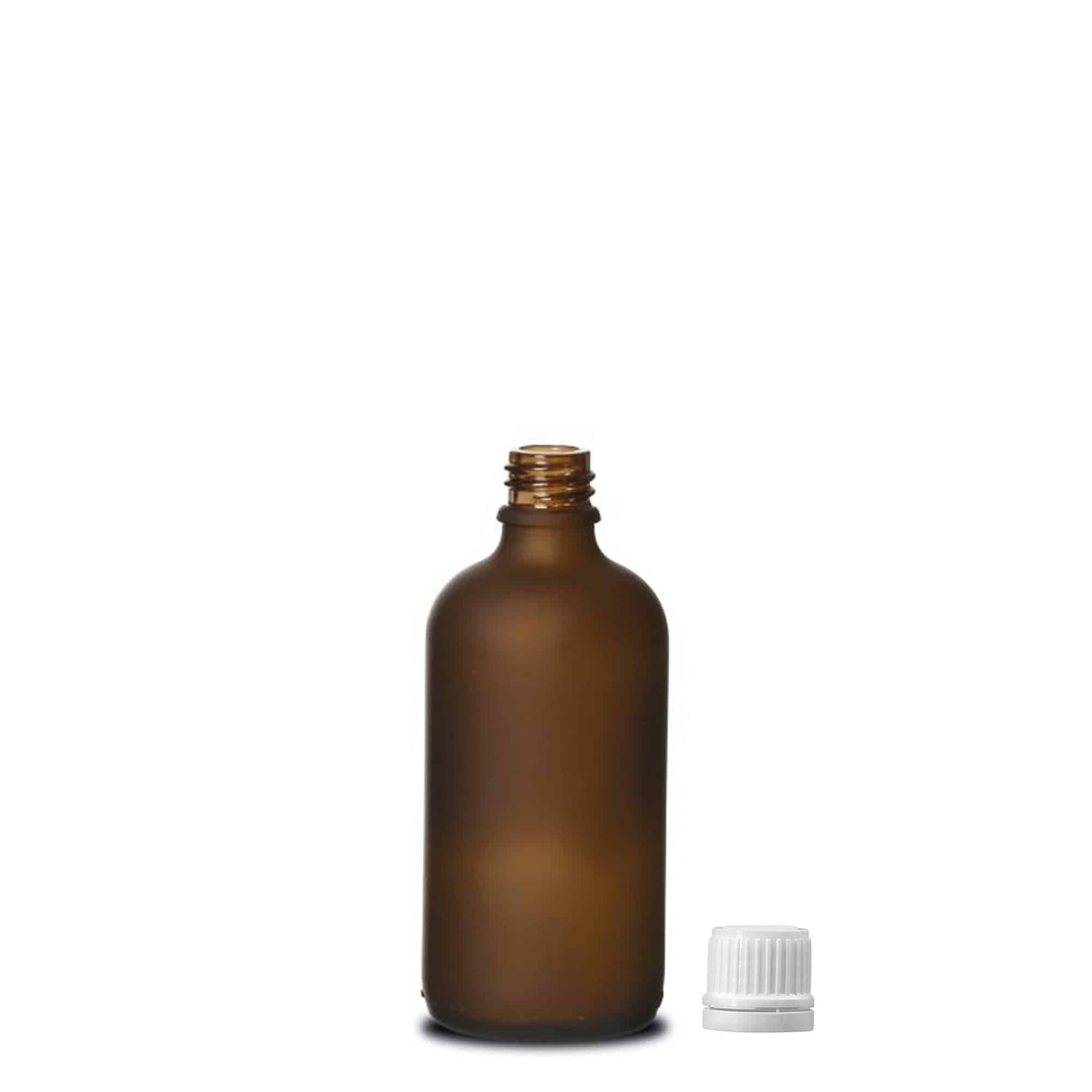 100 ml medicinflaska, glas, brun frostad, mynning: DIN 18