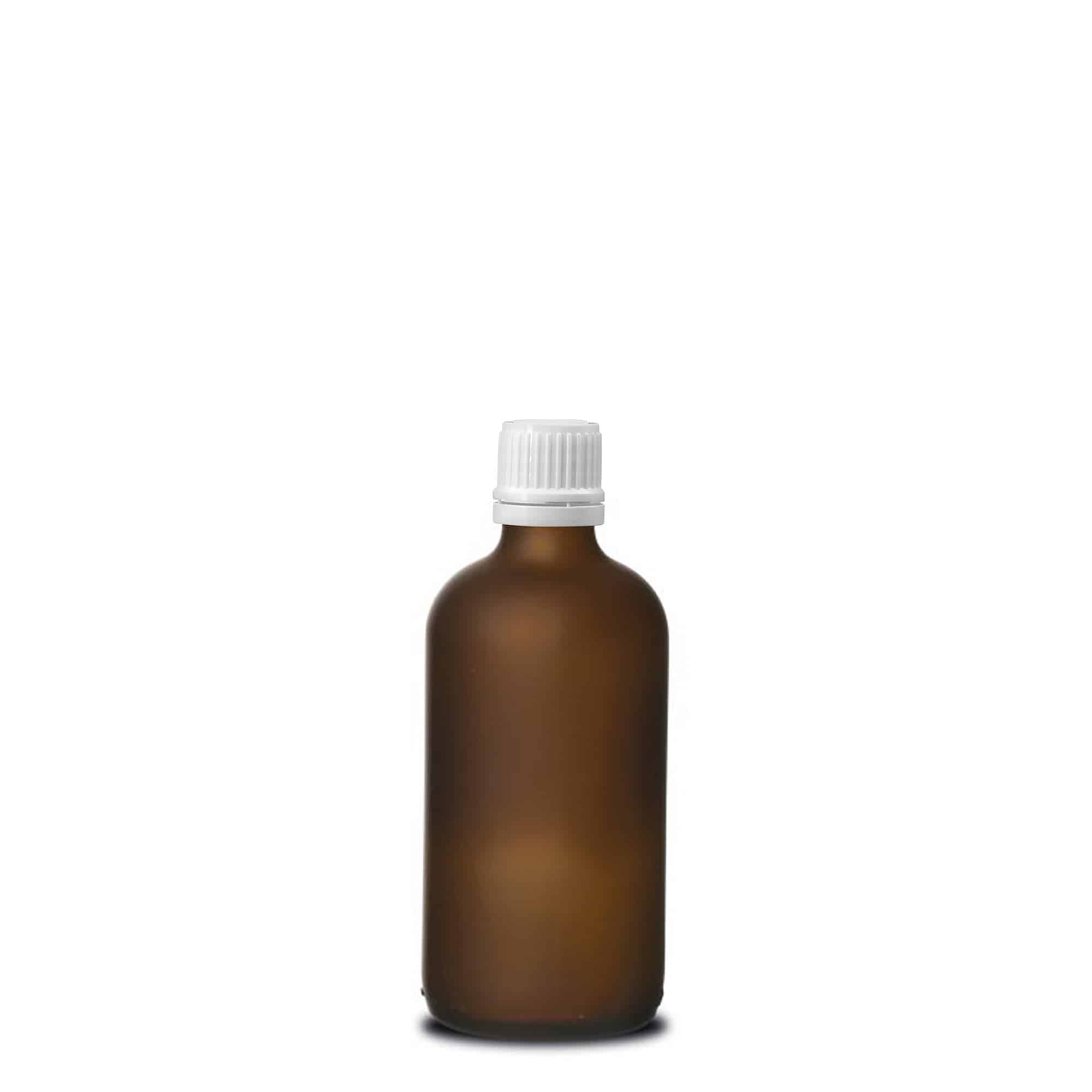 100 ml medicinflaska, glas, brun frostad, mynning: DIN 18