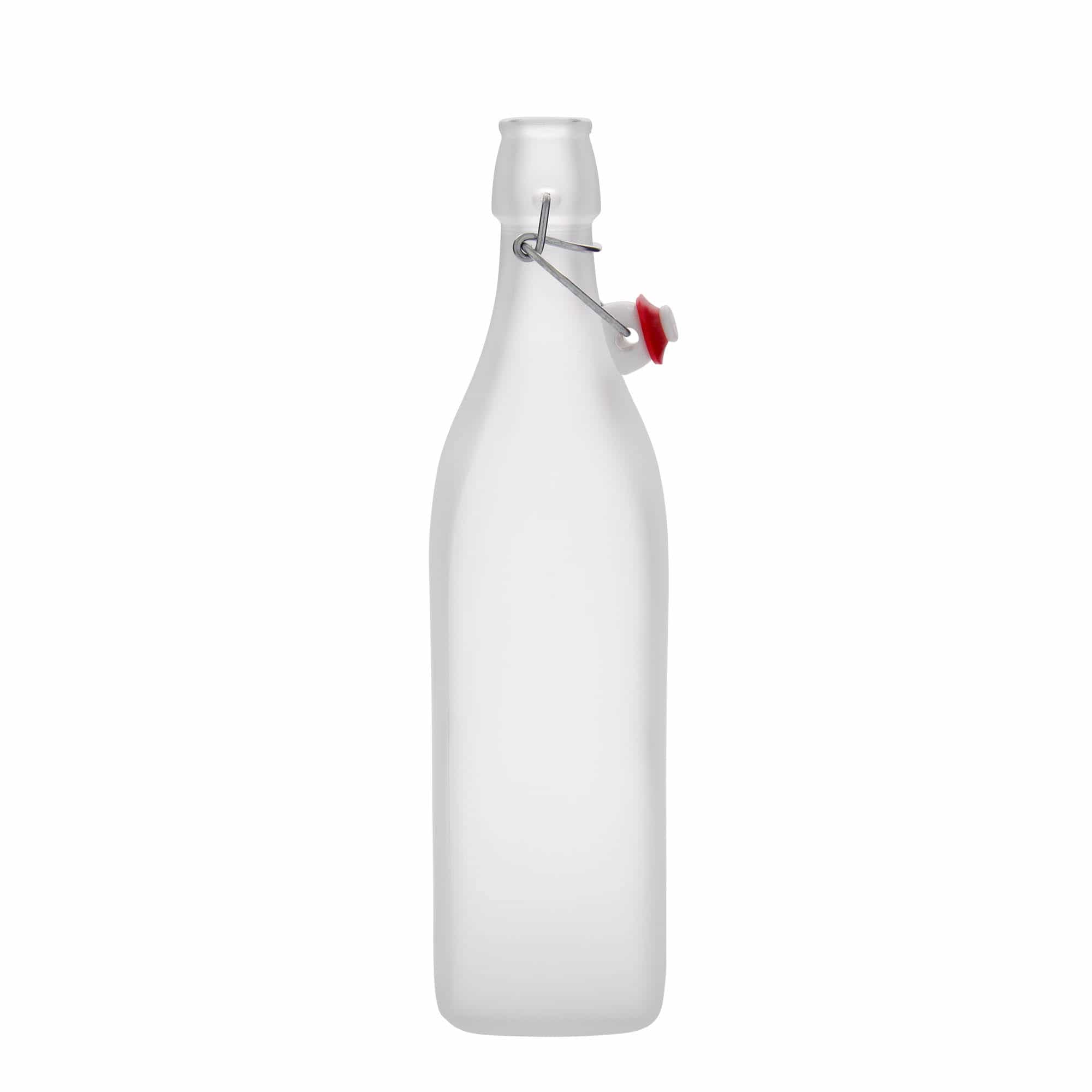 1 000 ml glasflaska 'Swing', kvadratisk, vit, mynning: patentkork