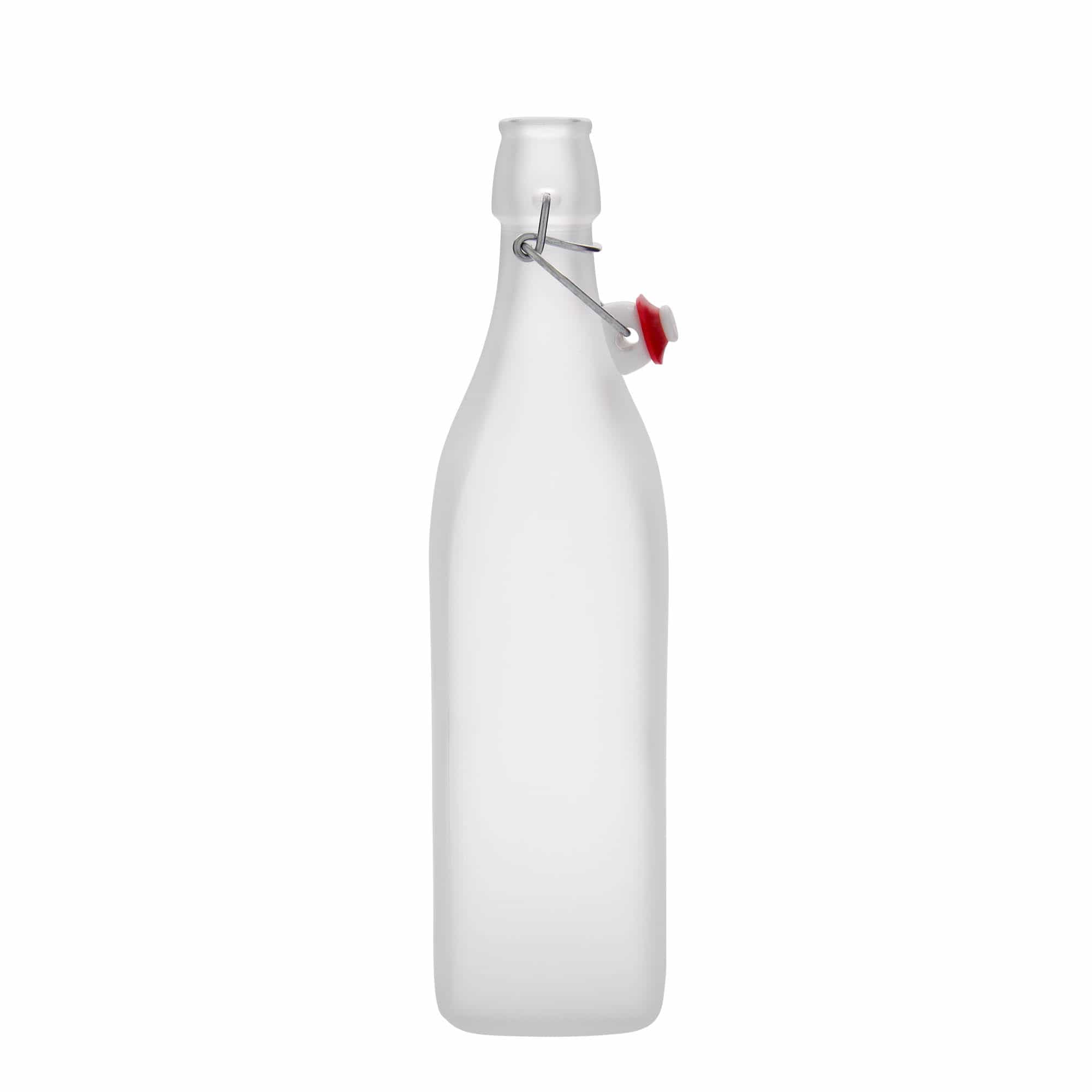 1.000 ml glasflaska 'Swing, kvadratisk, frostad, öppning: bygelstängning'