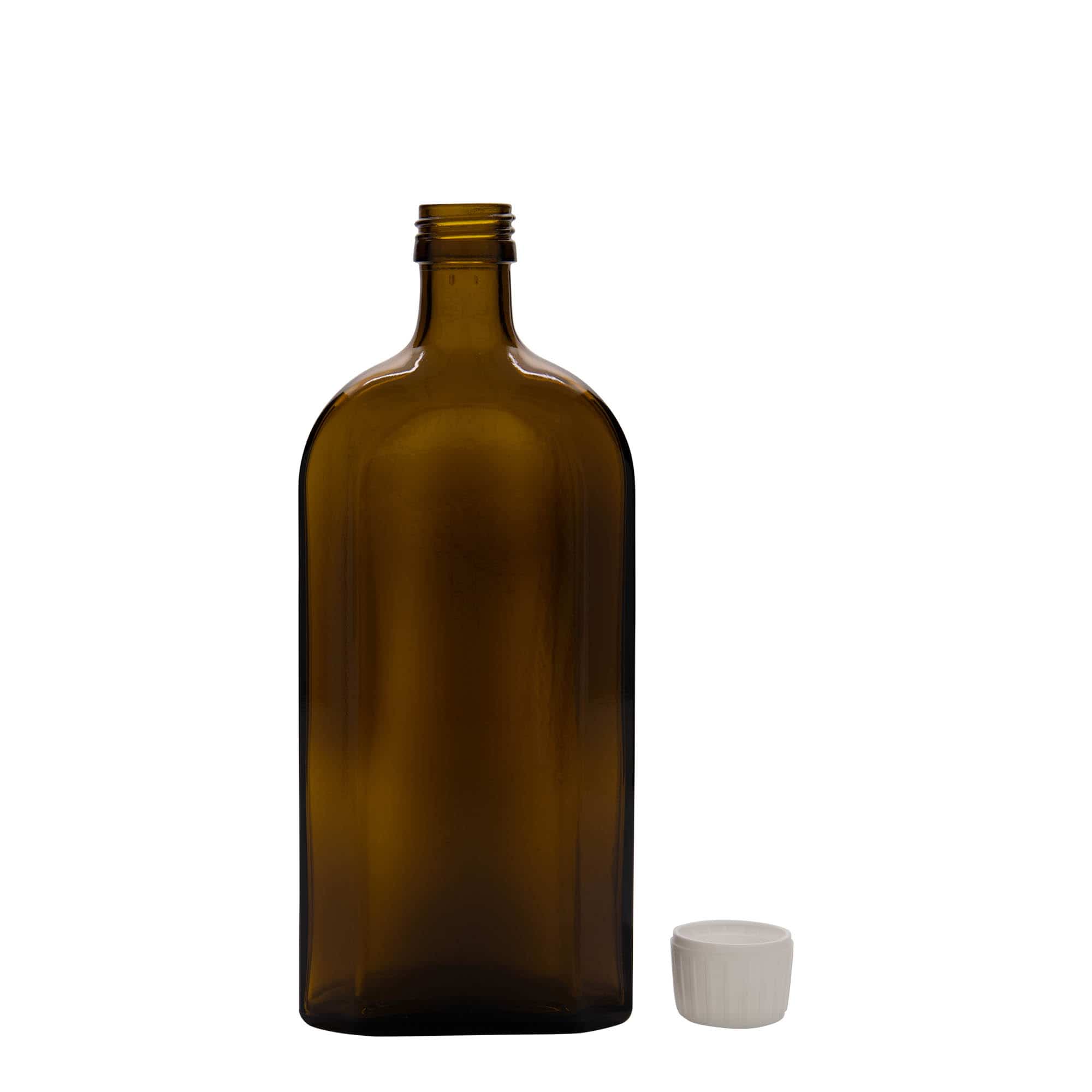 500 ml medicinflaska Meplat, oval, glas, brun, mynning: PP 28