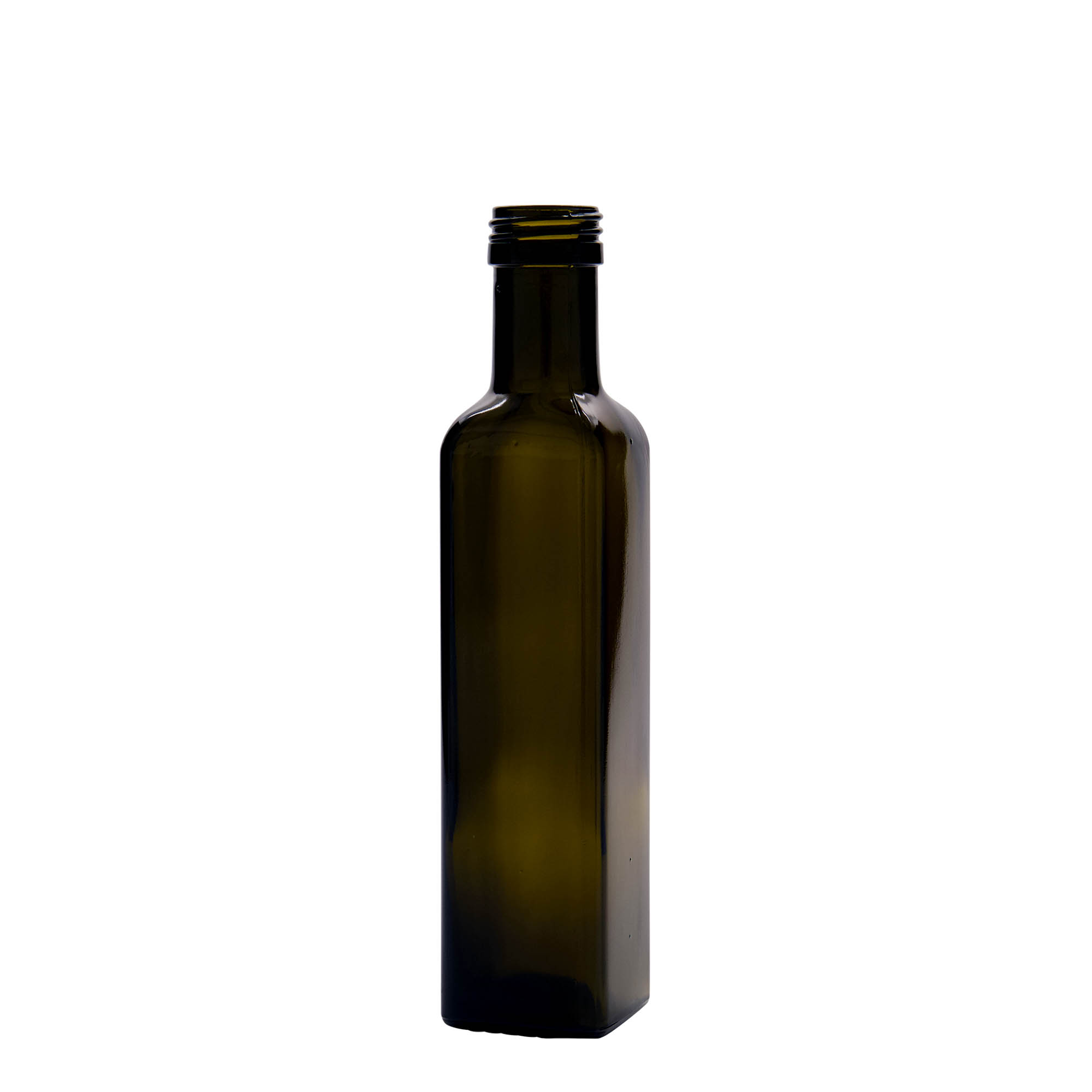 250 ml glasflaska 'Marasca', kvadratisk, antikgrön, mynning: PP 31,5 250 ml glasflaska 'Marasca', kvadratisk, antikgrön, mynning: PP 31,5