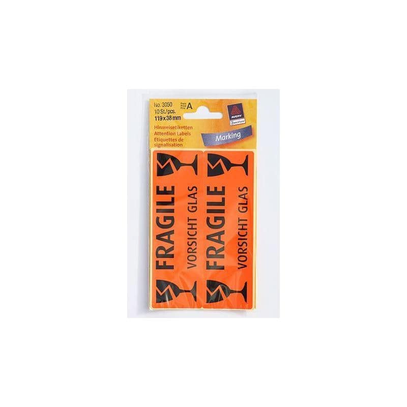 Zweckform Klistermärken 'Varning Glas', papper, svart-orange