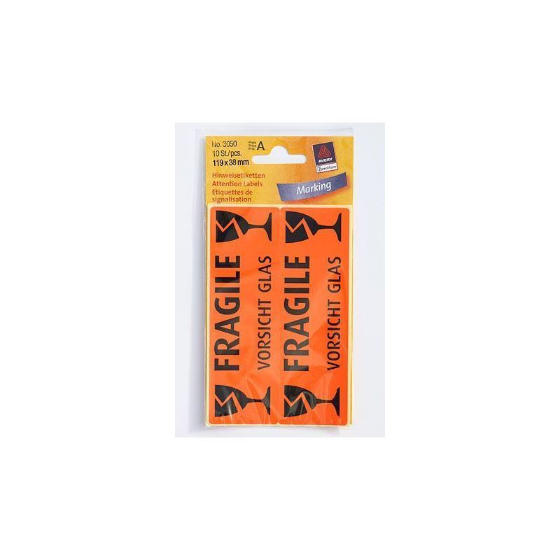 Zweckform Klistermärken 'Varning Glas', papper, svart-orange