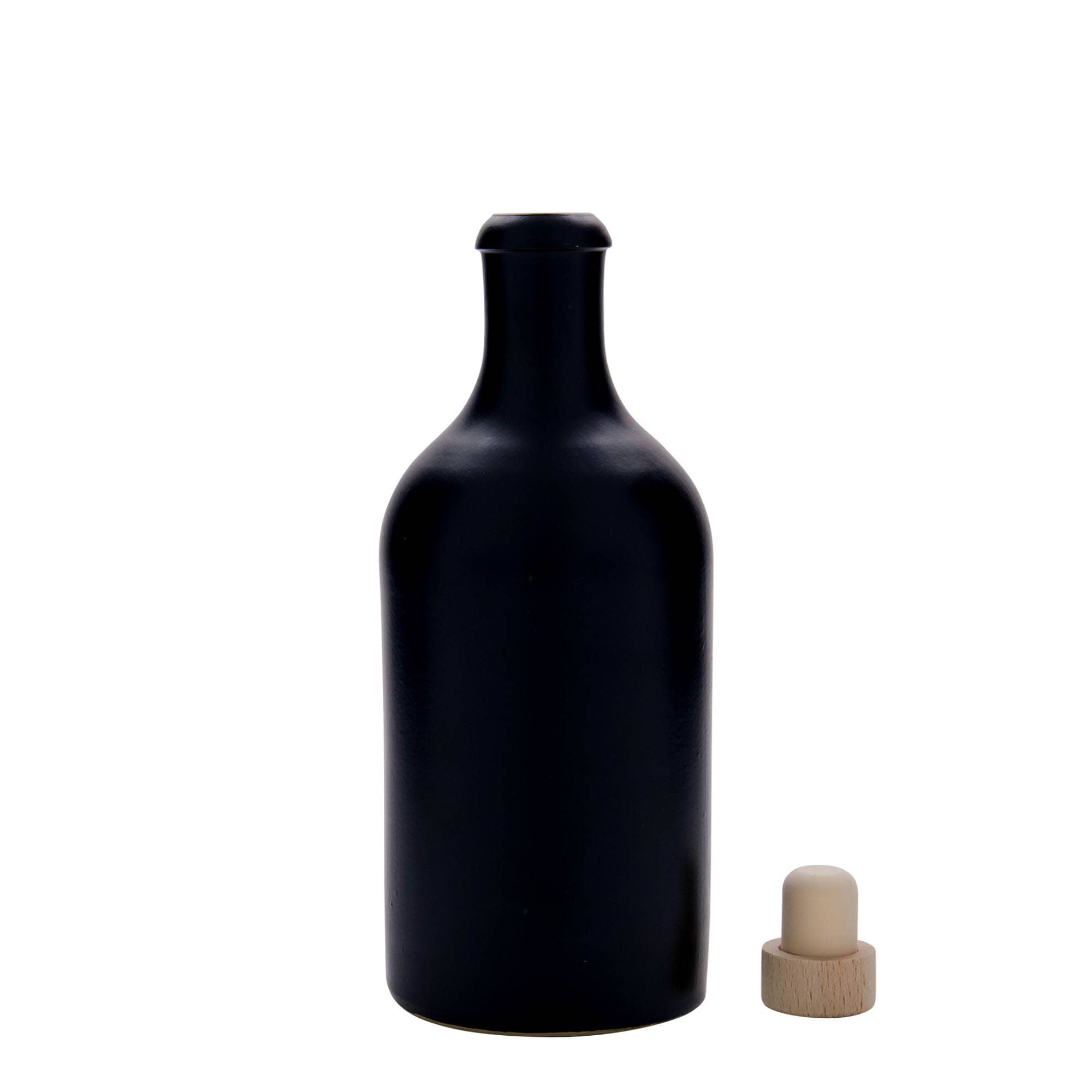 500 ml lerkrus, stengods, svart, mynning: kork