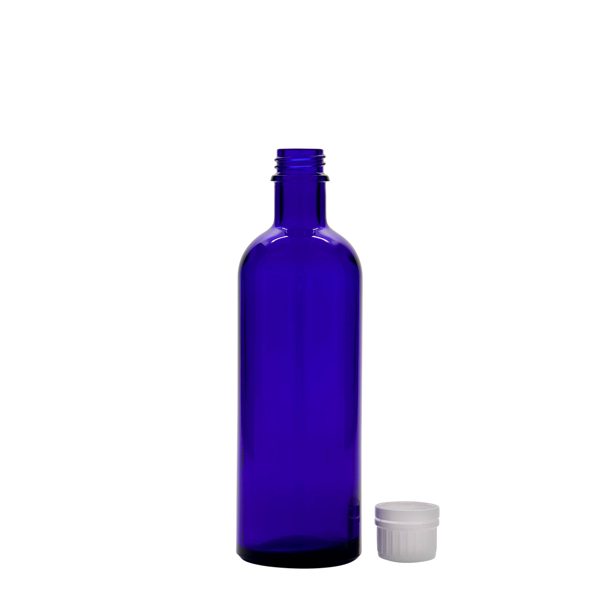 200 ml medicinflaska, glas, kungligt blå, mynning: DIN 22
