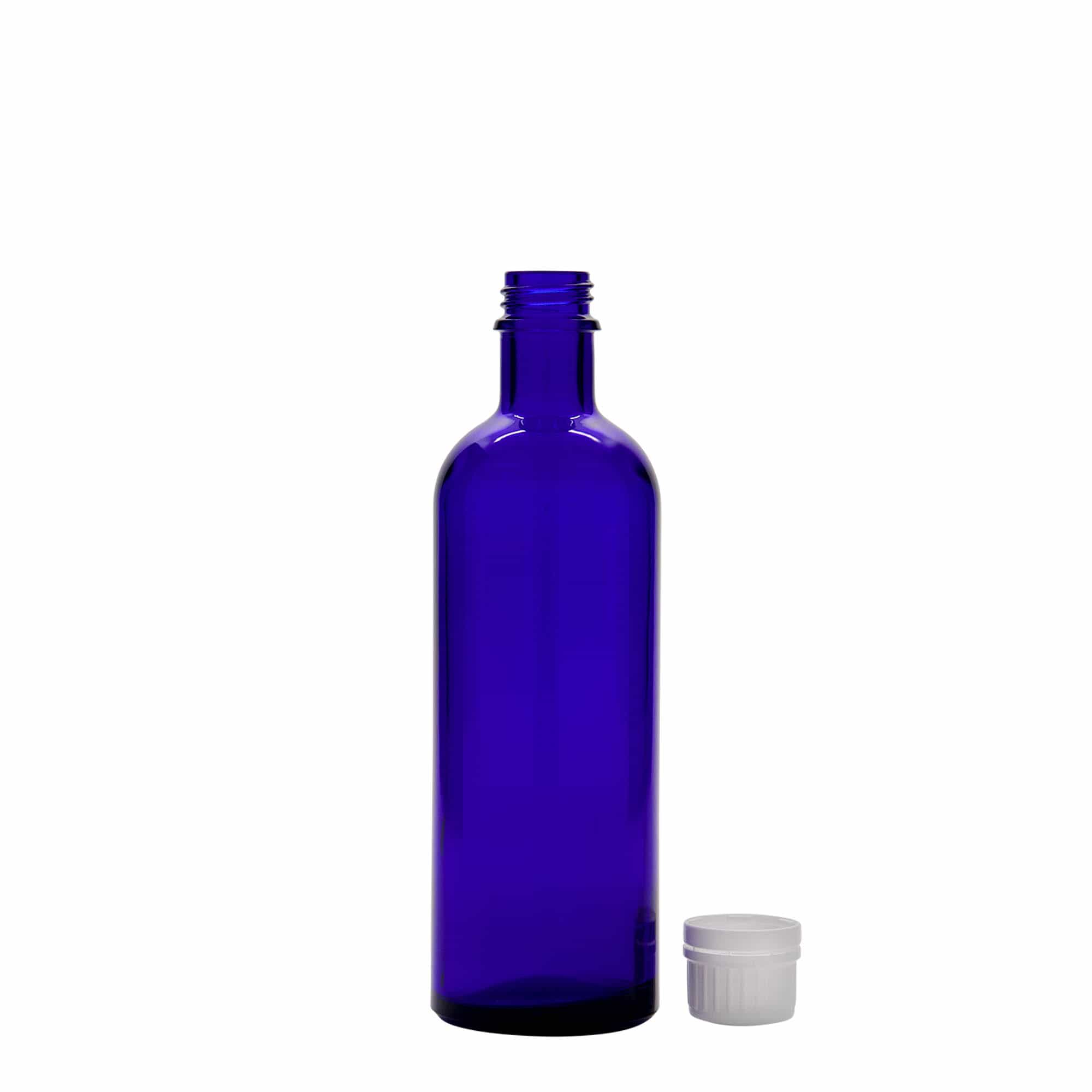200 ml medicinflaska, glas, kungligt blå, mynning: DIN 22