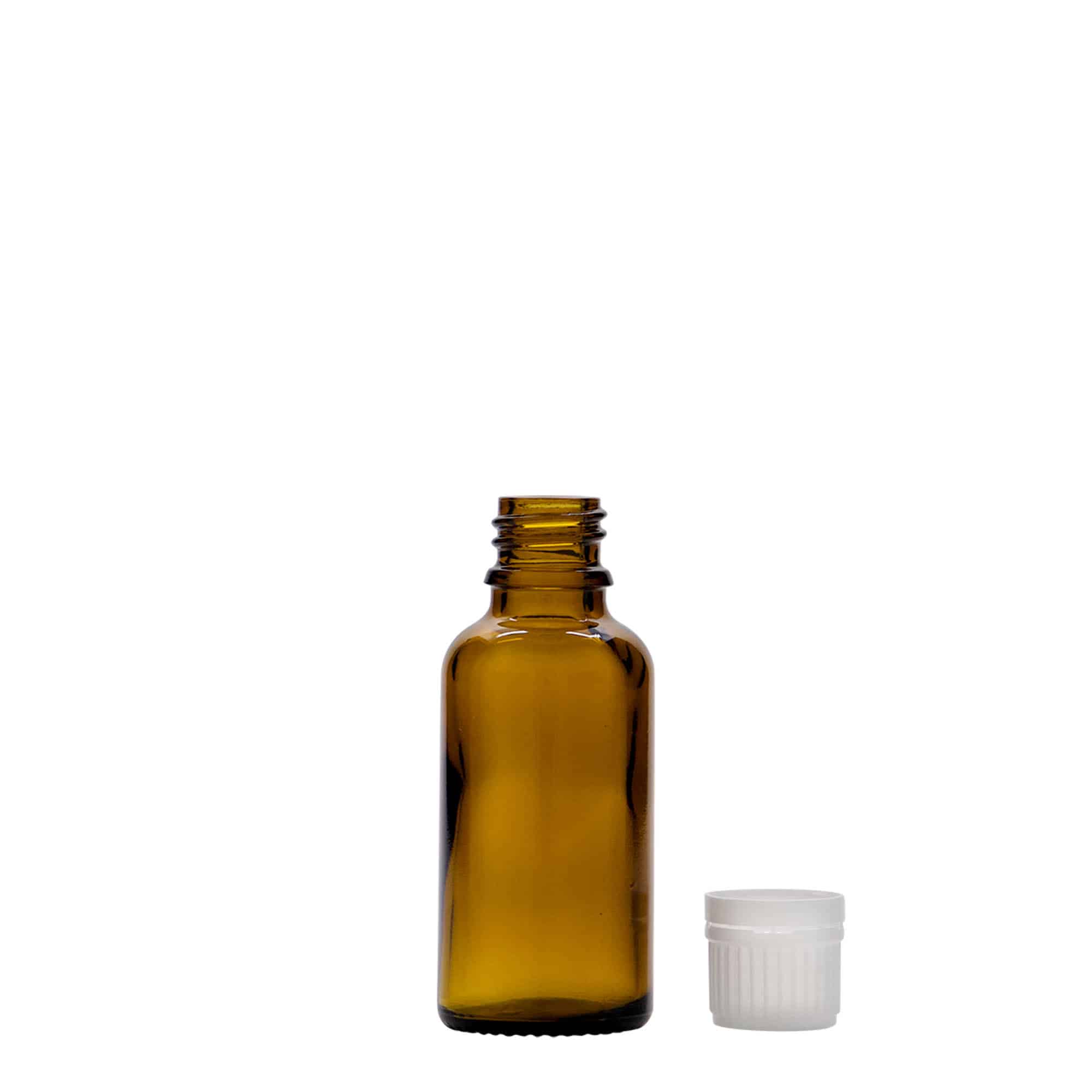 30 ml medicinflaska, glas, brun, mynning: DIN 18