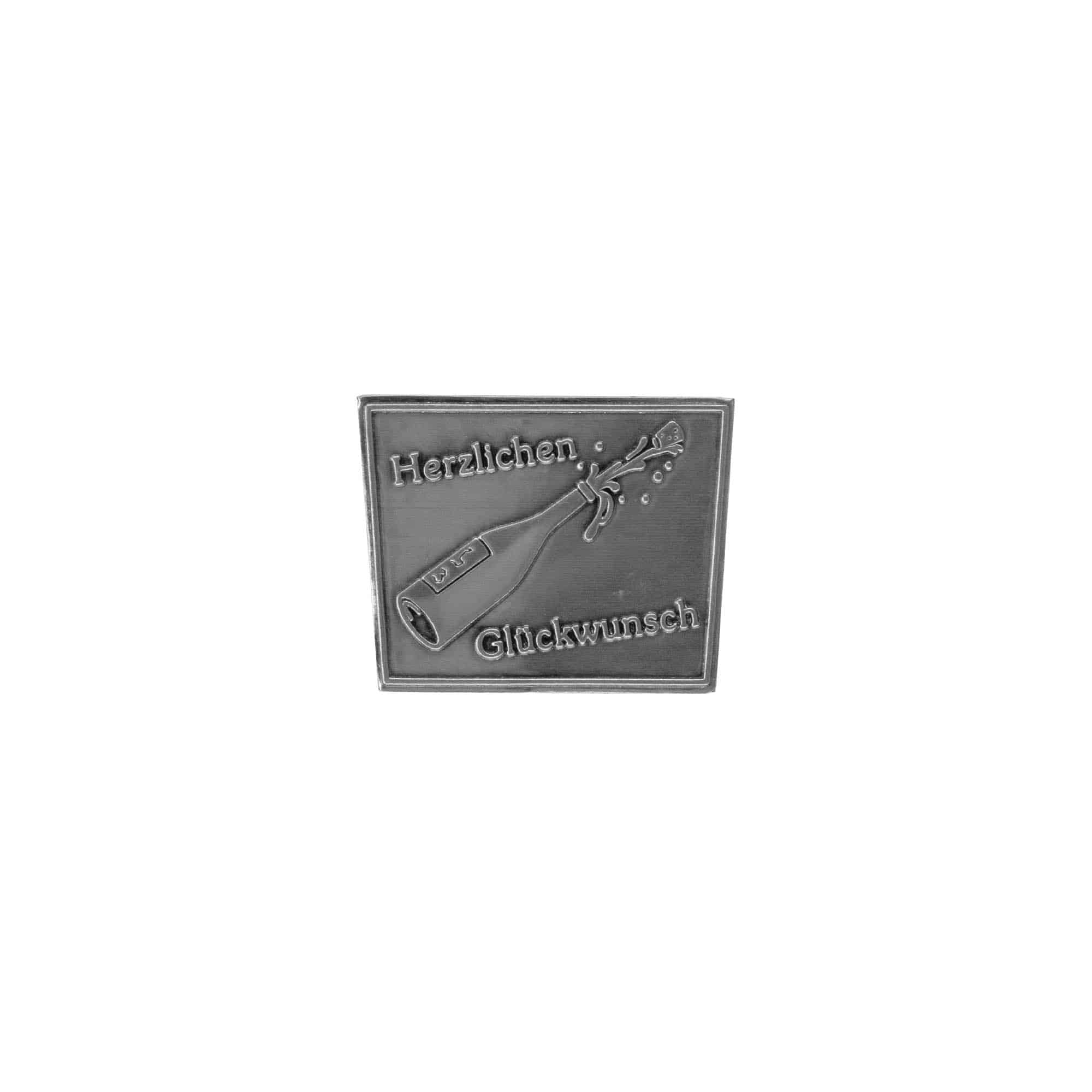 Tennetikett 'Grattis', trapetsformad, metall, silver Tennetikett 'Grattis', trapetsformad, metall, silver