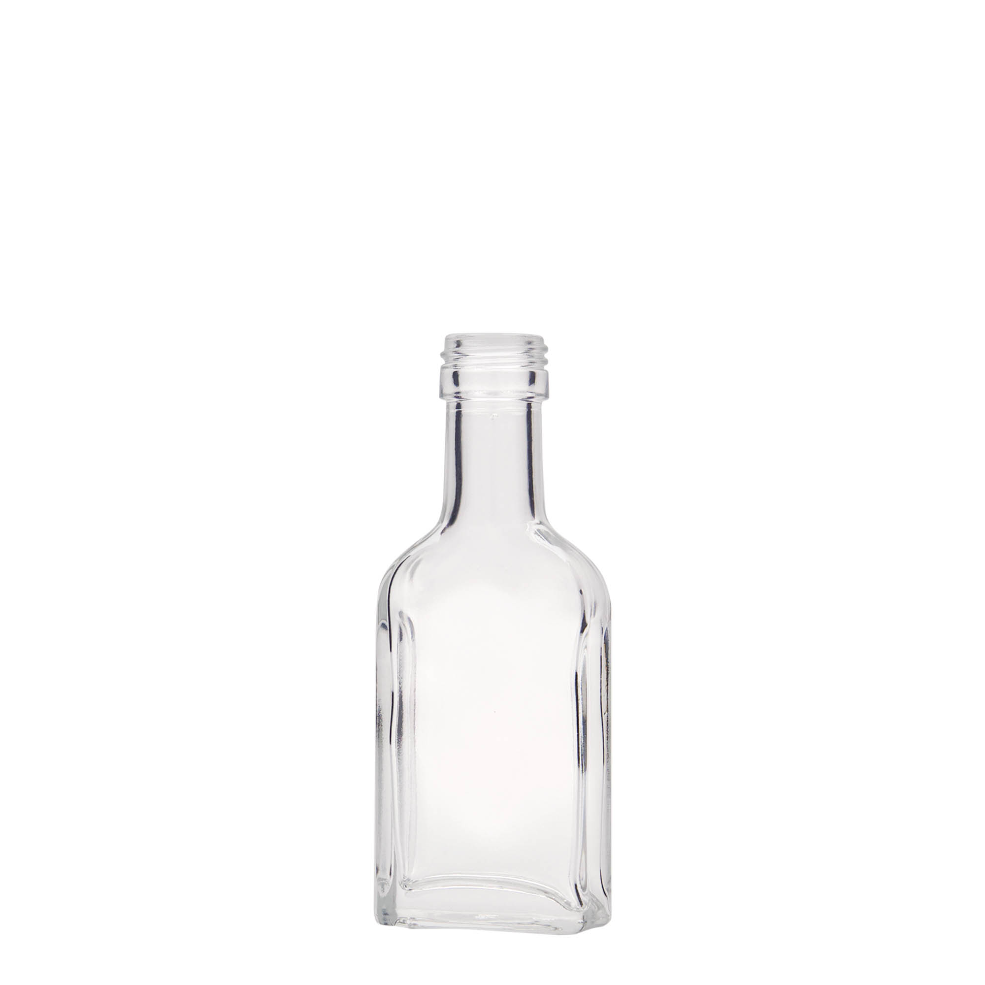 40 ml fickflaska lång hals, rektangulär, glas, öppning: PP 22 40 ml fickflaska lång hals, rektangulär, glas, öppning: PP 22