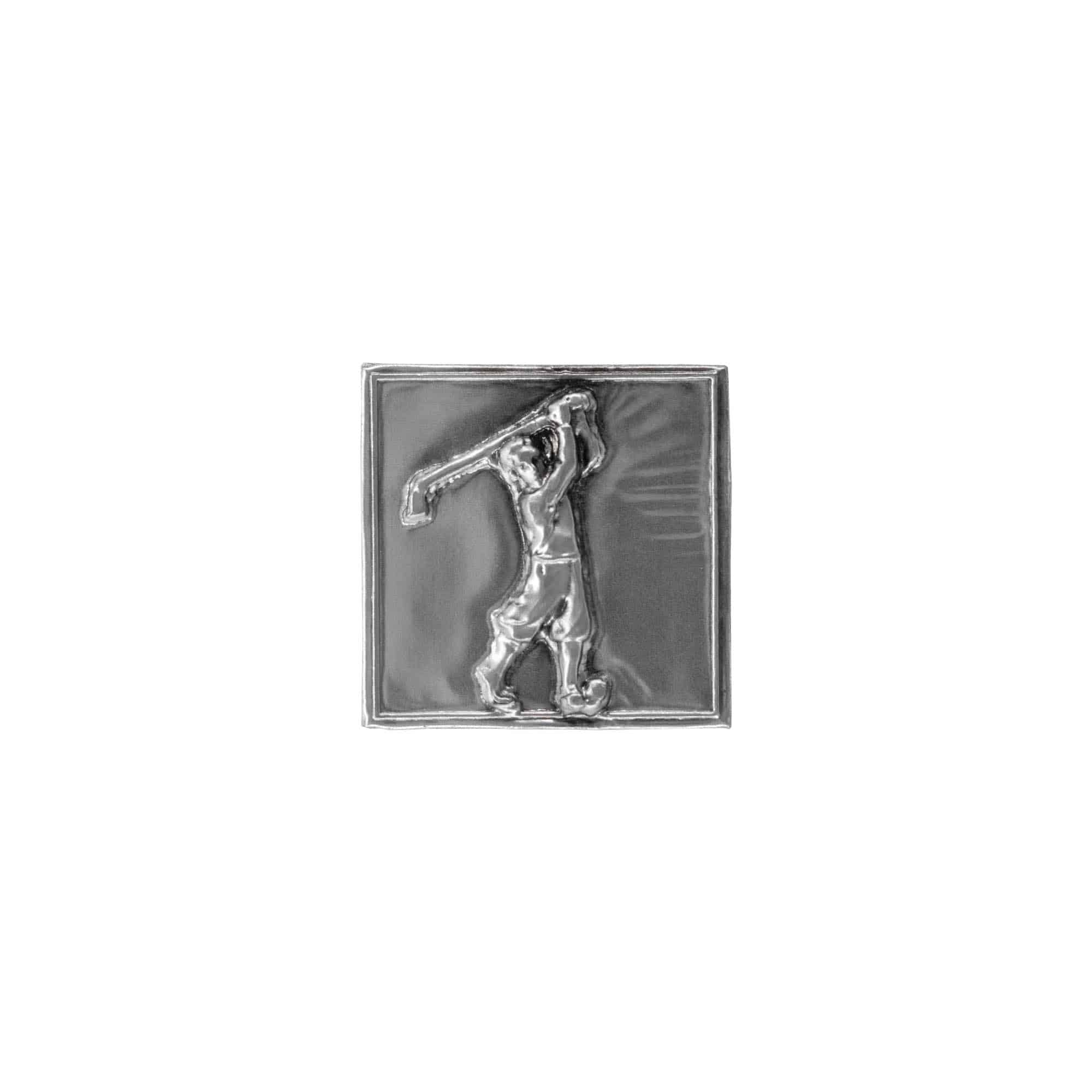 Tennetikett 'Golfer', kvadratisk, metall, silver