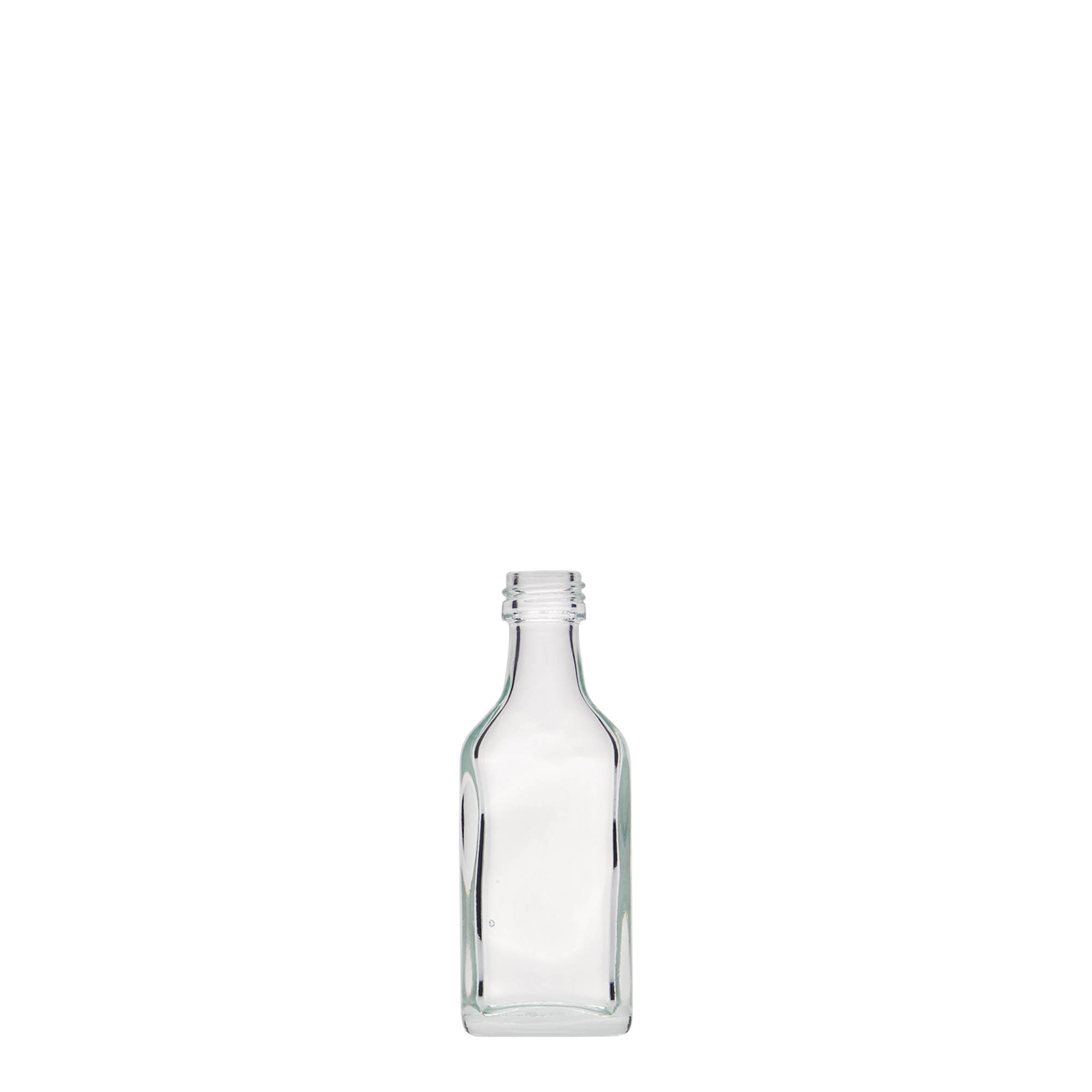 20 ml fickflaska, rektangulär, glas, öppning: PP 18