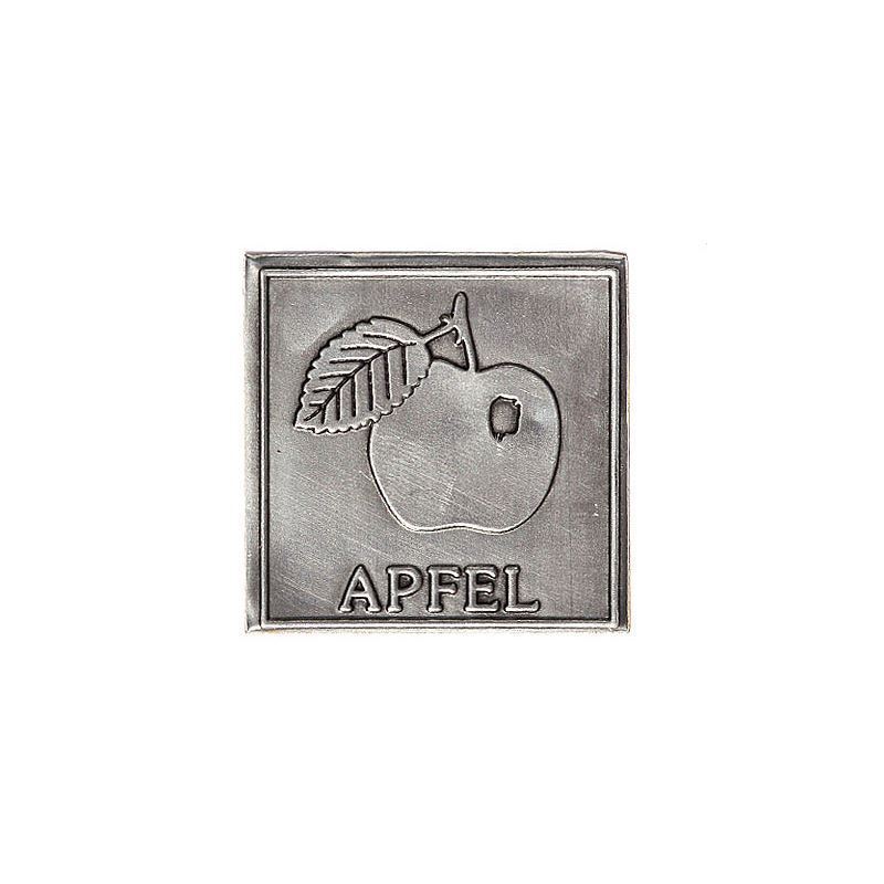 Tennetikett 'Äpple', kvadratisk, metall, silver Tennetikett 'Äpple', kvadratisk, metall, silver