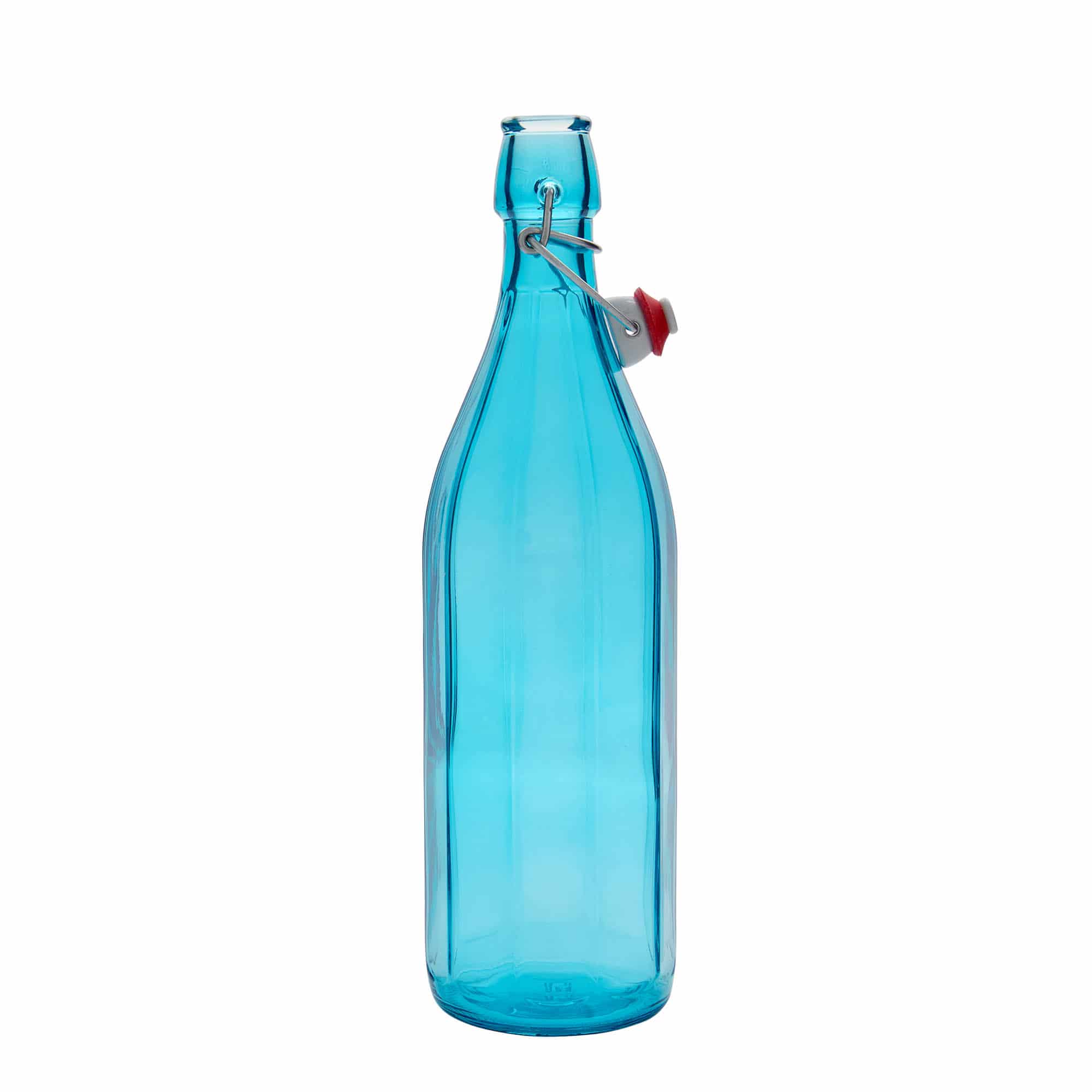 1 000 ml glasflaska 'Oxford', tiokantig, azurblå, mynning: patentkork