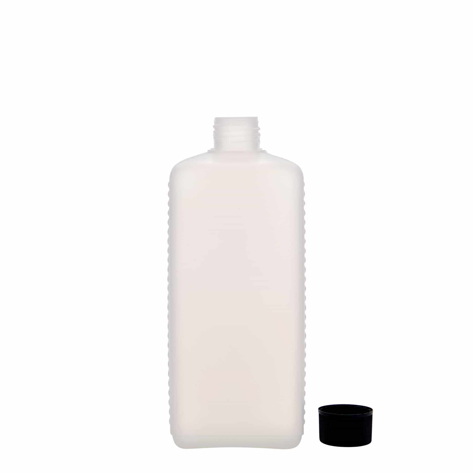 500 ml dunkflaska, rektangulär, HDPE-plast, natur, mynning: DIN 25 EPE