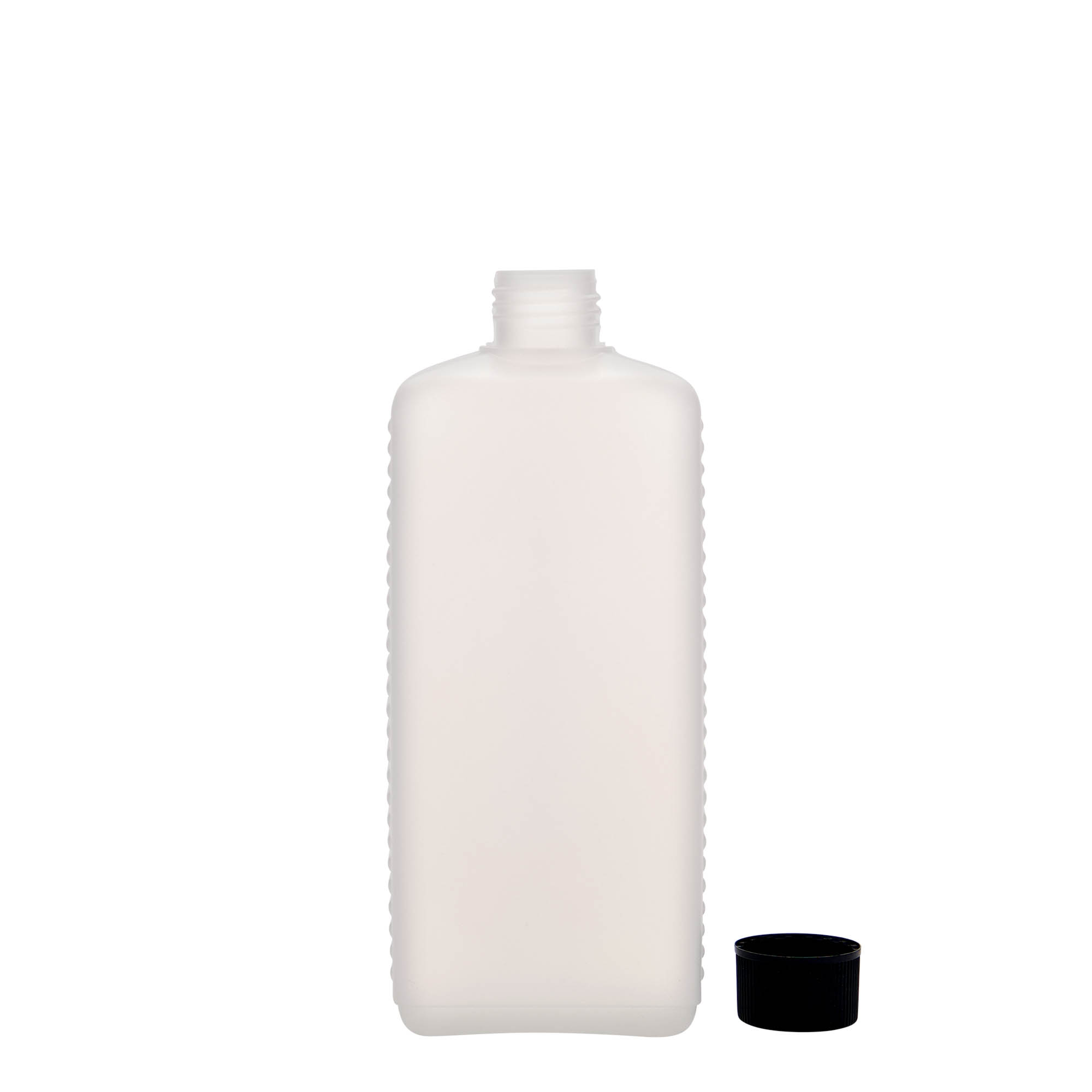 500 ml dunkflaska, rektangulär, HDPE-plast, natur, öppning: DIN 25 EPE