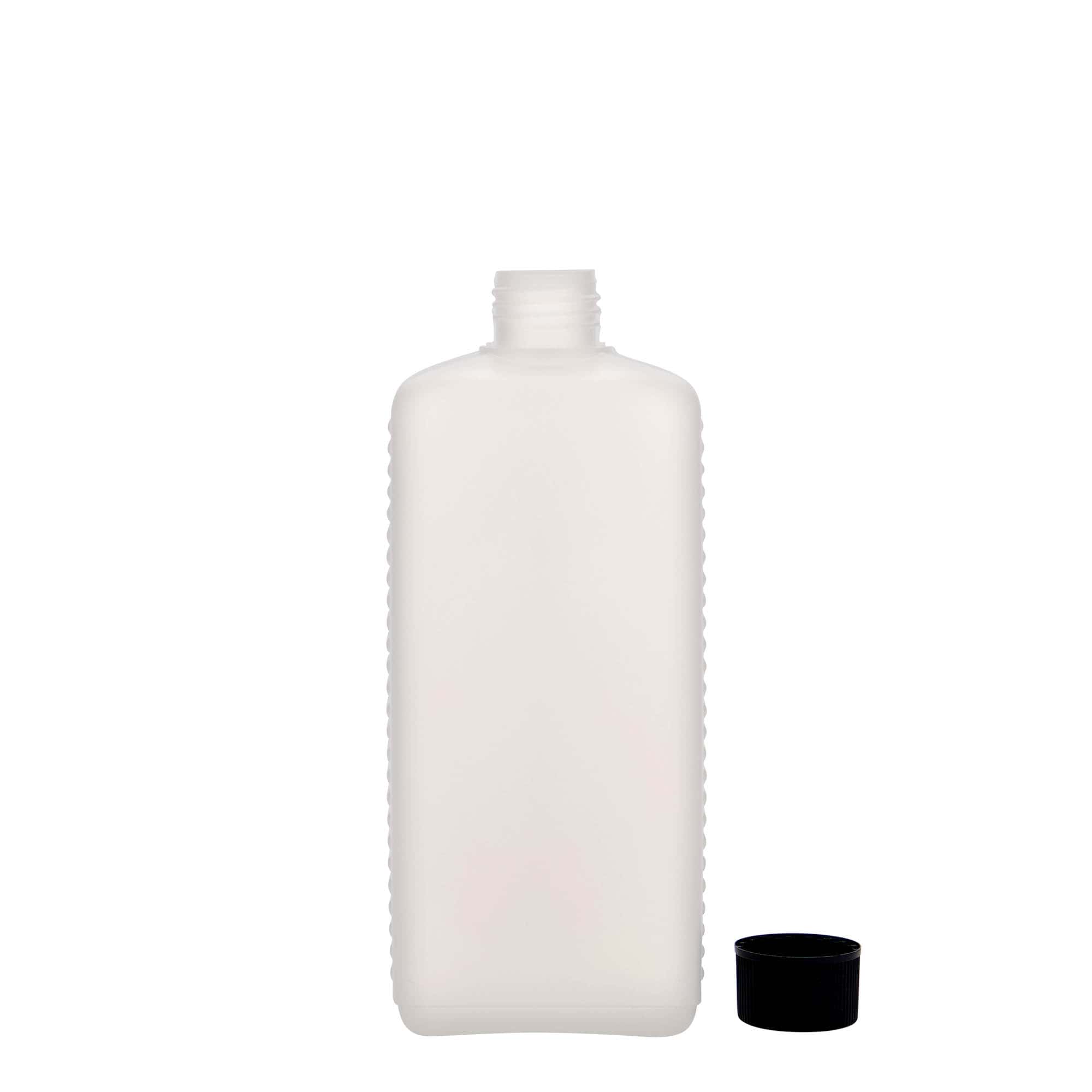 500 ml dunkflaska, rektangulär, HDPE-plast, natur, öppning: DIN 25 EPE