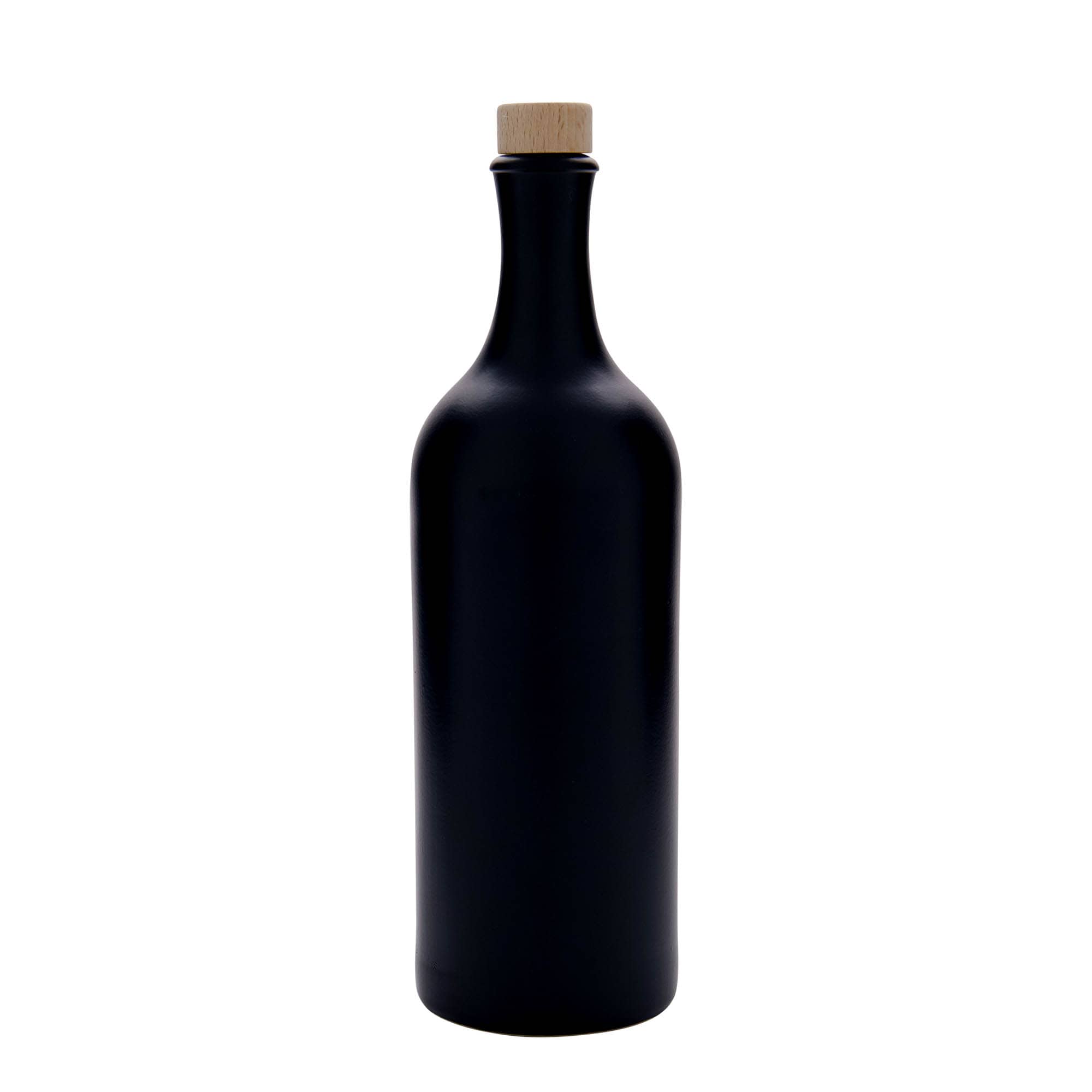 750 ml lerkrus lång hals, stengods, svart, mynning: kork