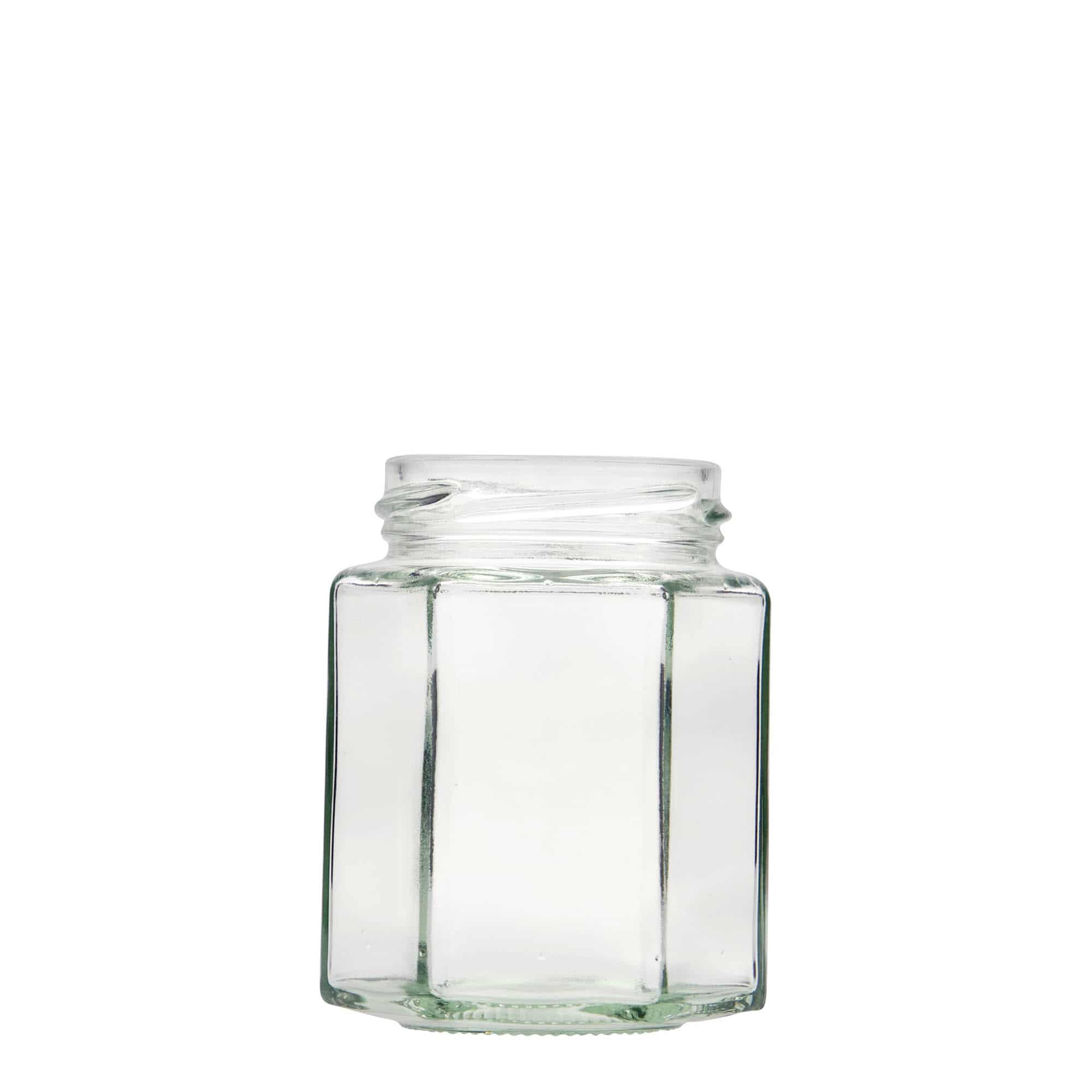 191 ml hexagonal burk, mynning: twist off (TO 58) 191 ml hexagonal burk, mynning: twist off (TO 58)
