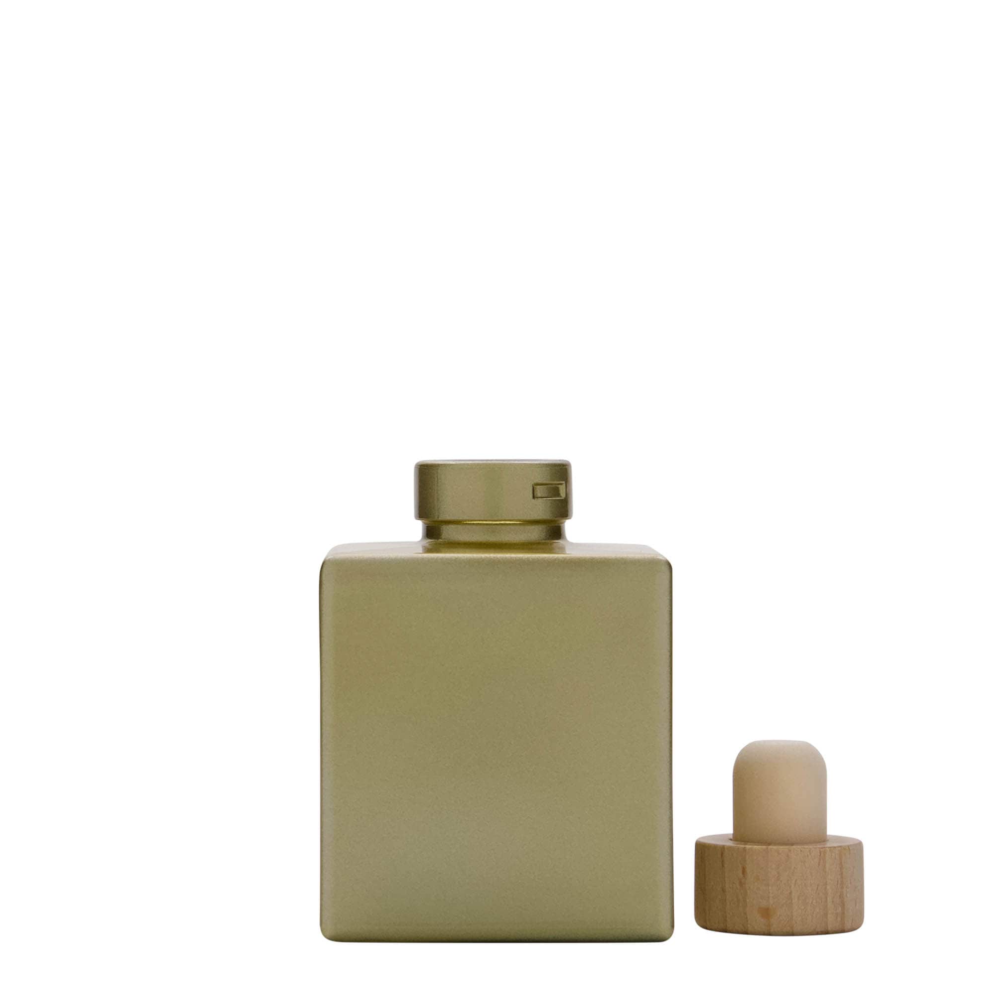 100 ml glasflaska 'Cube', fyrkantig, guld, öppning: kork