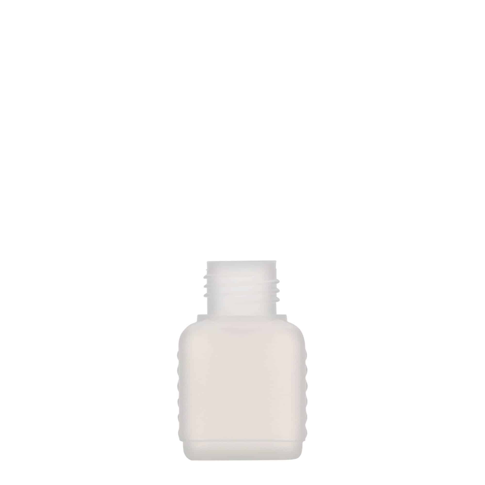 50 ml dunkflaska, rektangulär, HDPE-plast, natur, mynning: DIN 25 50 ml dunkflaska, rektangulär, HDPE-plast, natur, mynning: DIN 25