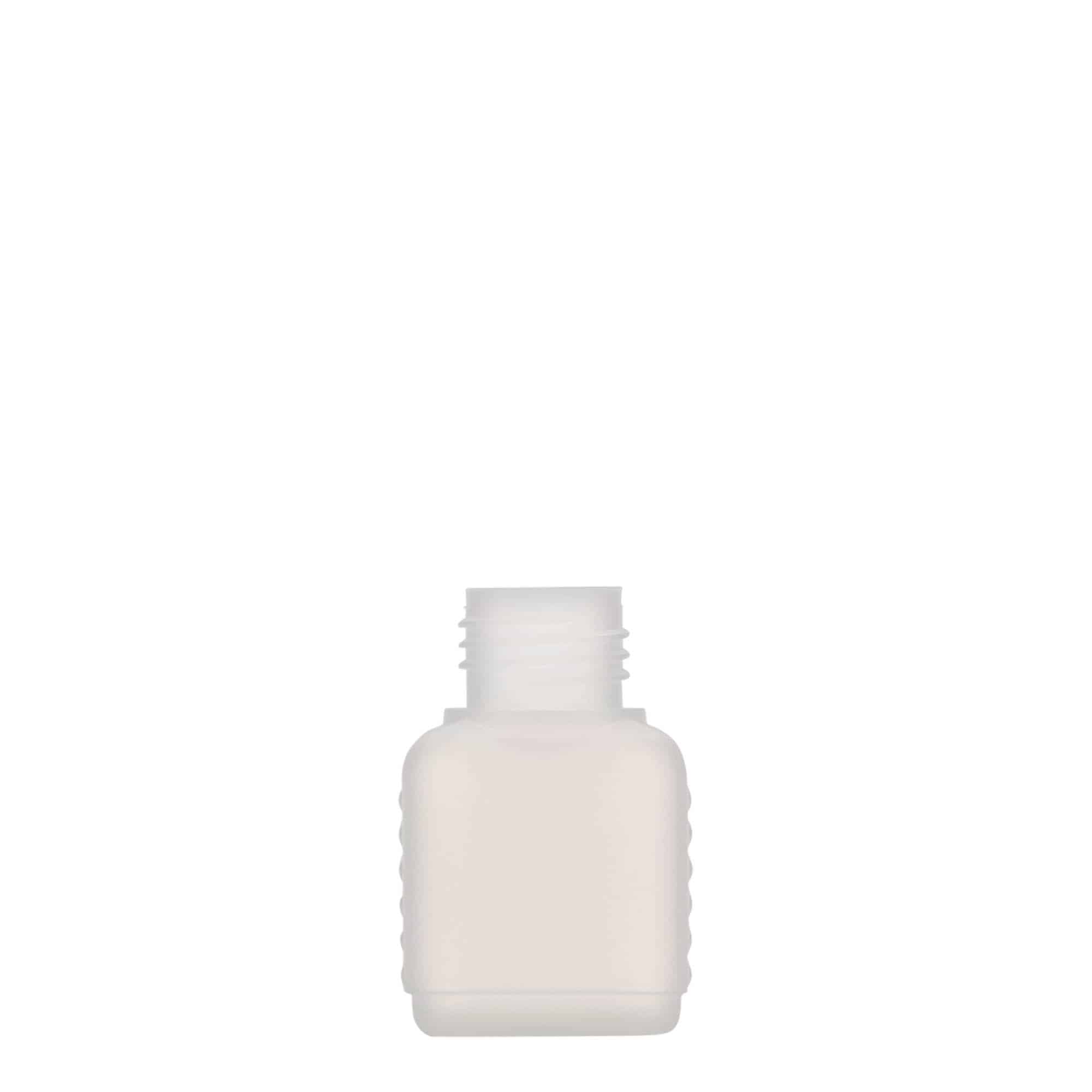 50 ml kanisterflaska, rektangulär, HDPE-plast, natur, öppning: DIN 25