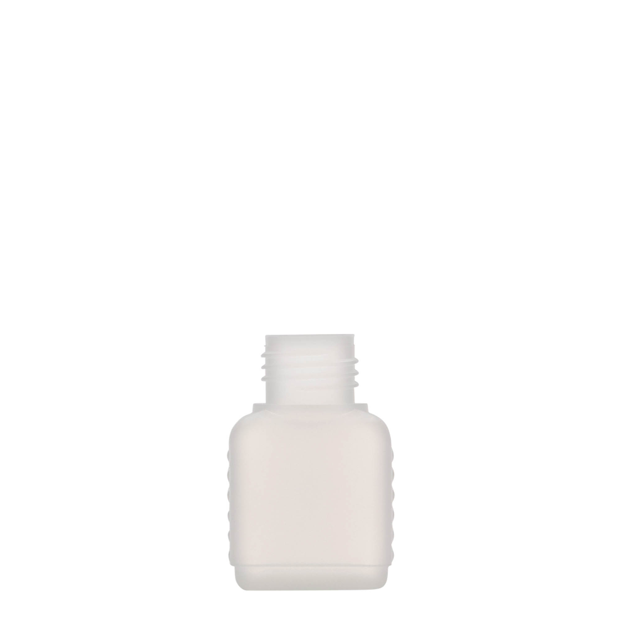 50 ml kanisterflaska, rektangulär, HDPE-plast, natur, öppning: DIN 25