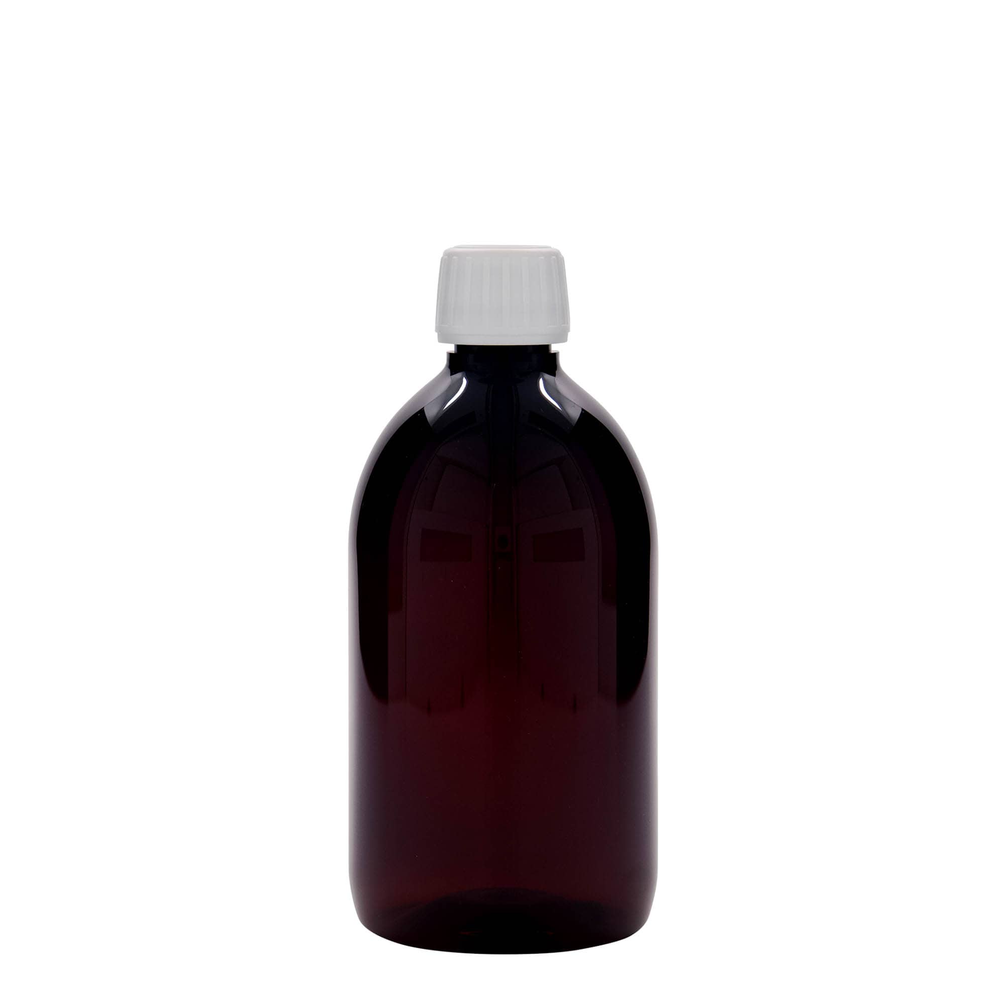 500 ml PET-medicinflaska, brun, plast, öppning: PP 28