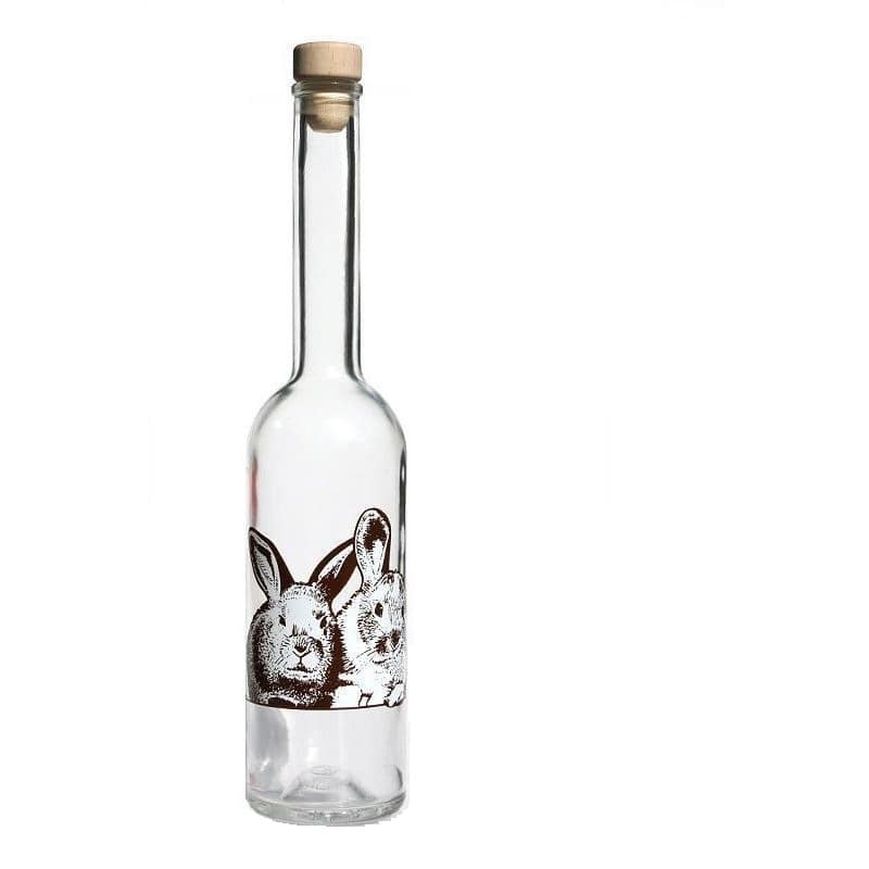 500 ml glasflaska 'Opera', motiv: kanin, öppning: kork