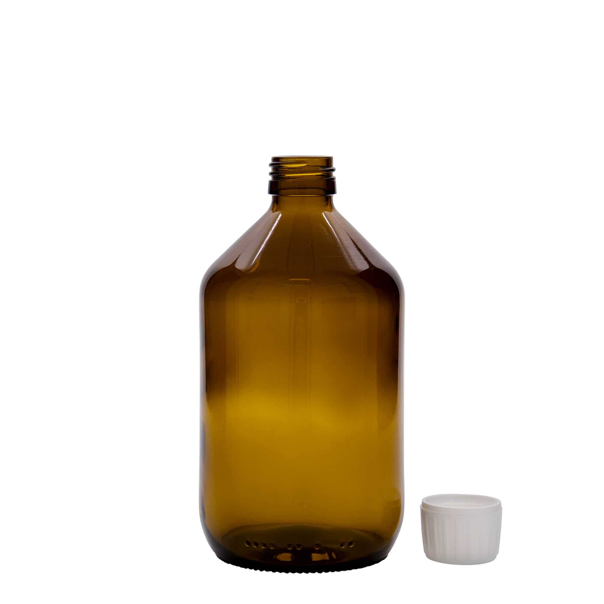 500 ml medicinflaska, brun, glas, mynning: PP 28