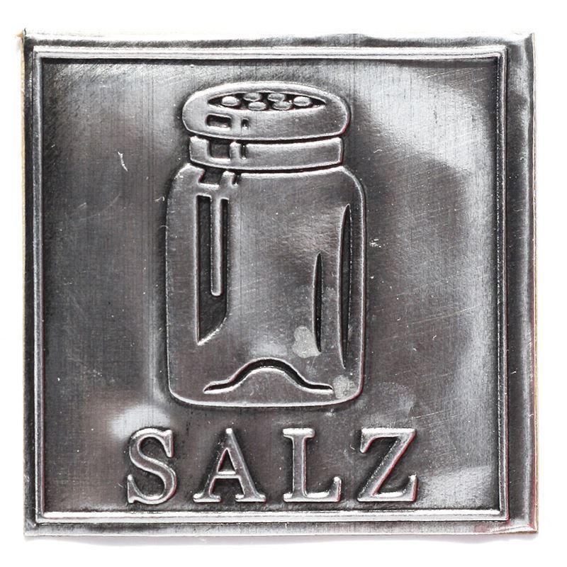 Tennetikett 'Salt', kvadratisk, metall, silver Tennetikett 'Salt', kvadratisk, metall, silver
