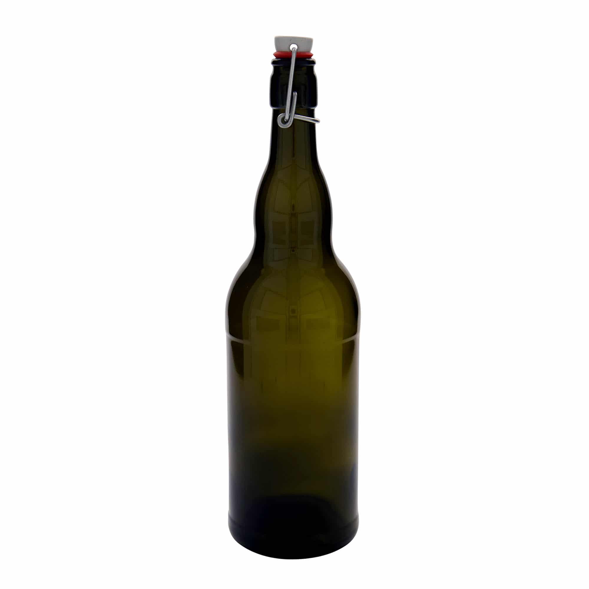 1 000 ml ölflaska Belgien, glas, antikgrön, mynning: patentkork