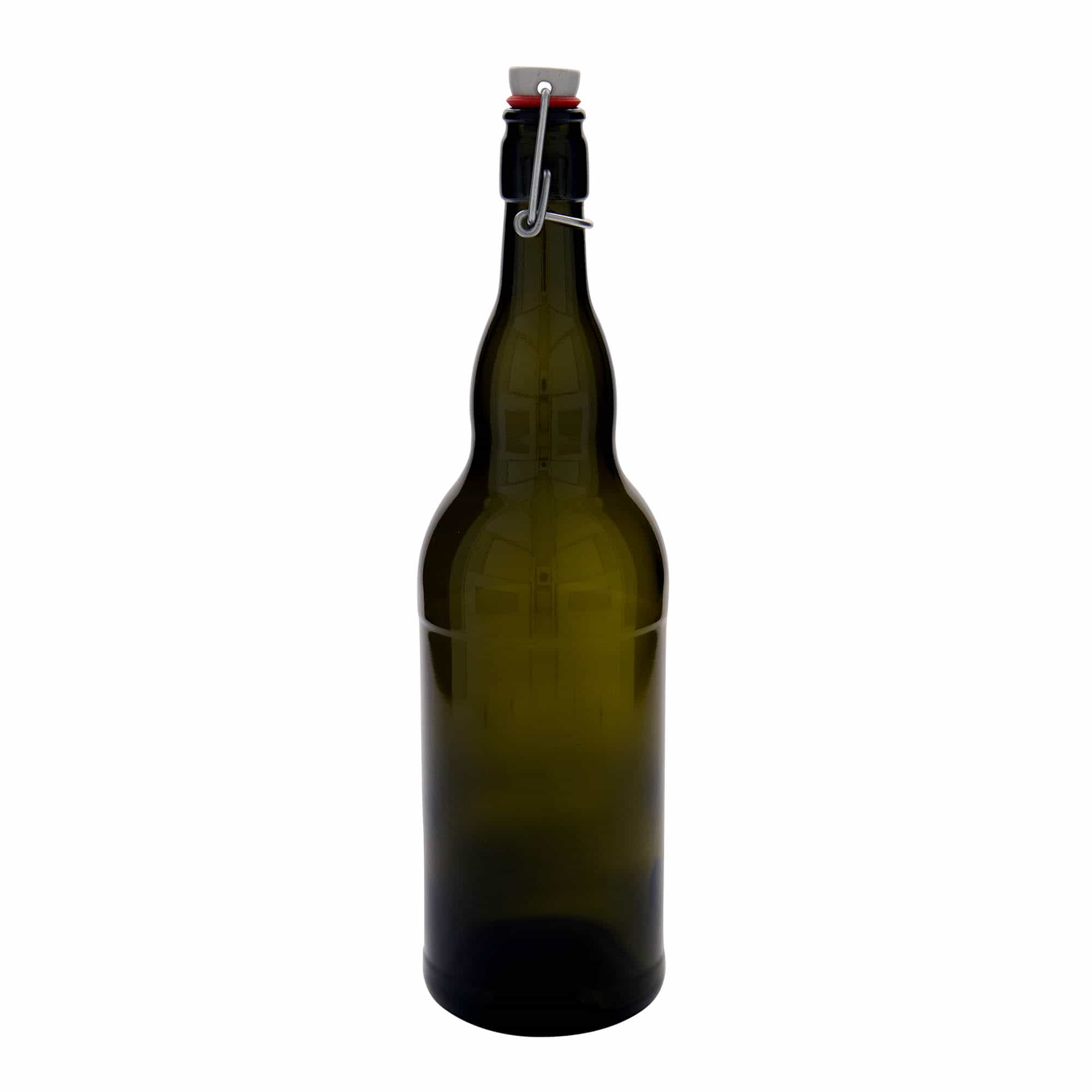 1.000 ml ölflaska Belgien, glas, antikgrön, mynning: bygelkapsyl