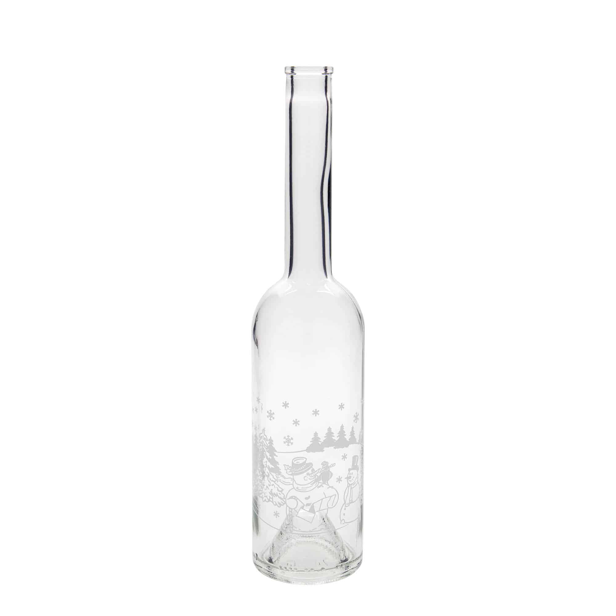 500 ml glasflaska 'Opera', motiv: Snögubbeflaska, mynning: kork 500 ml glasflaska 'Opera', motiv: Snögubbeflaska, mynning: kork
