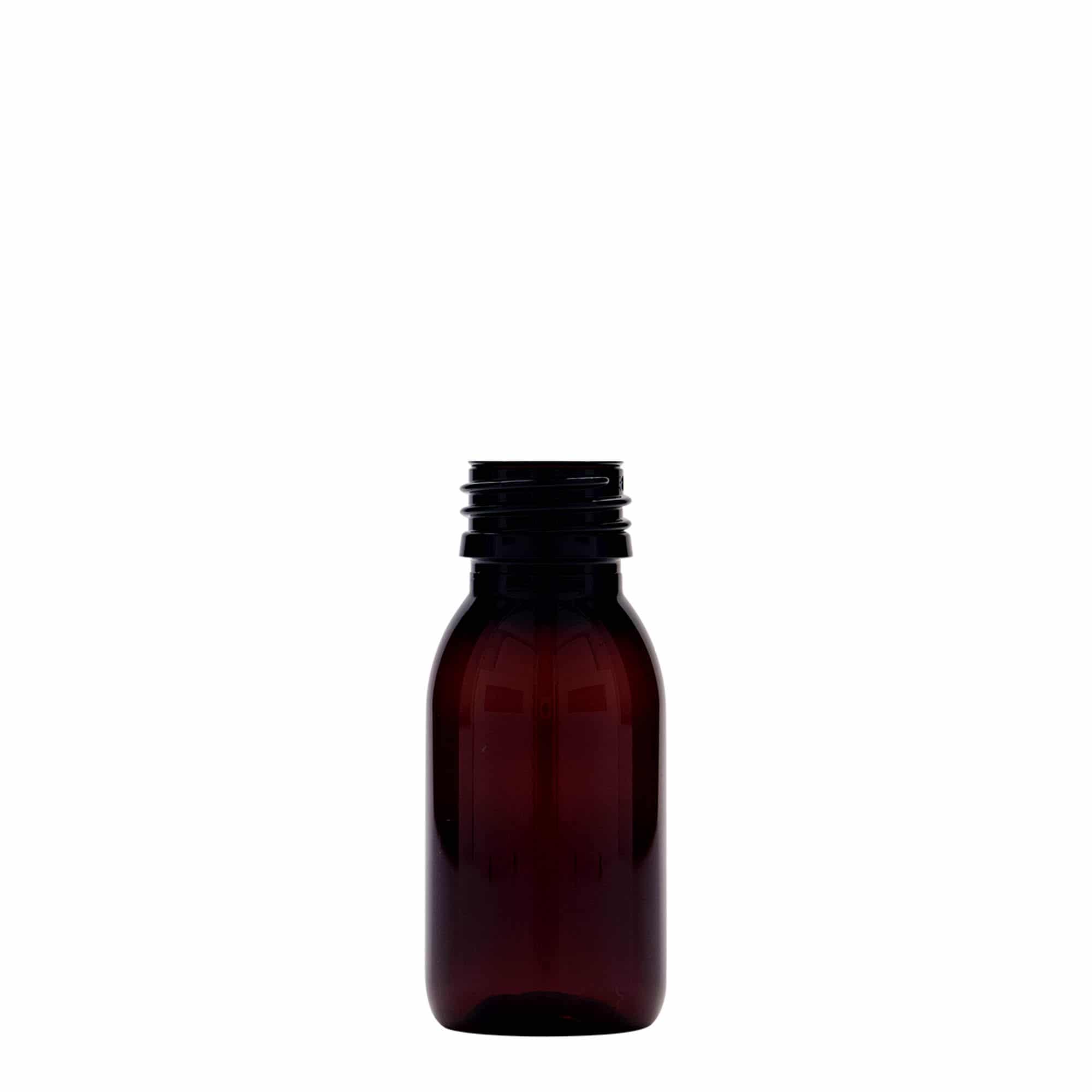 60 ml PET-medicinflaska, brun, plast, mynning: PP 28 60 ml PET-medicinflaska, brun, plast, mynning: PP 28