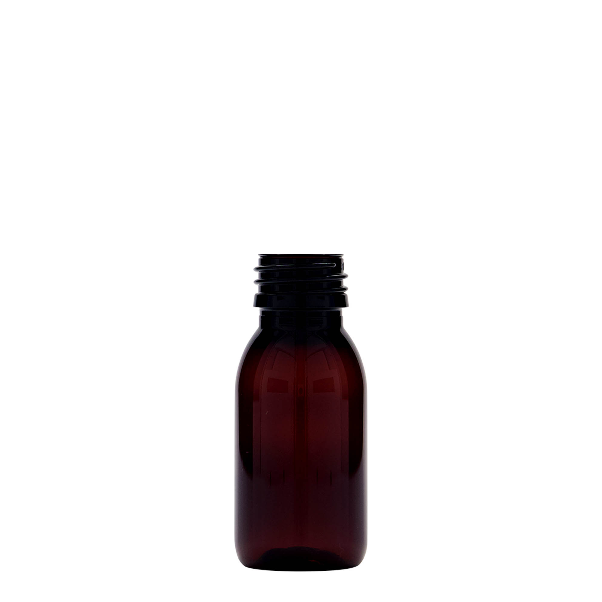 60 ml PET-medicinflaska, brun, plast, mynning: PP 28 60 ml PET-medicinflaska, brun, plast, mynning: PP 28