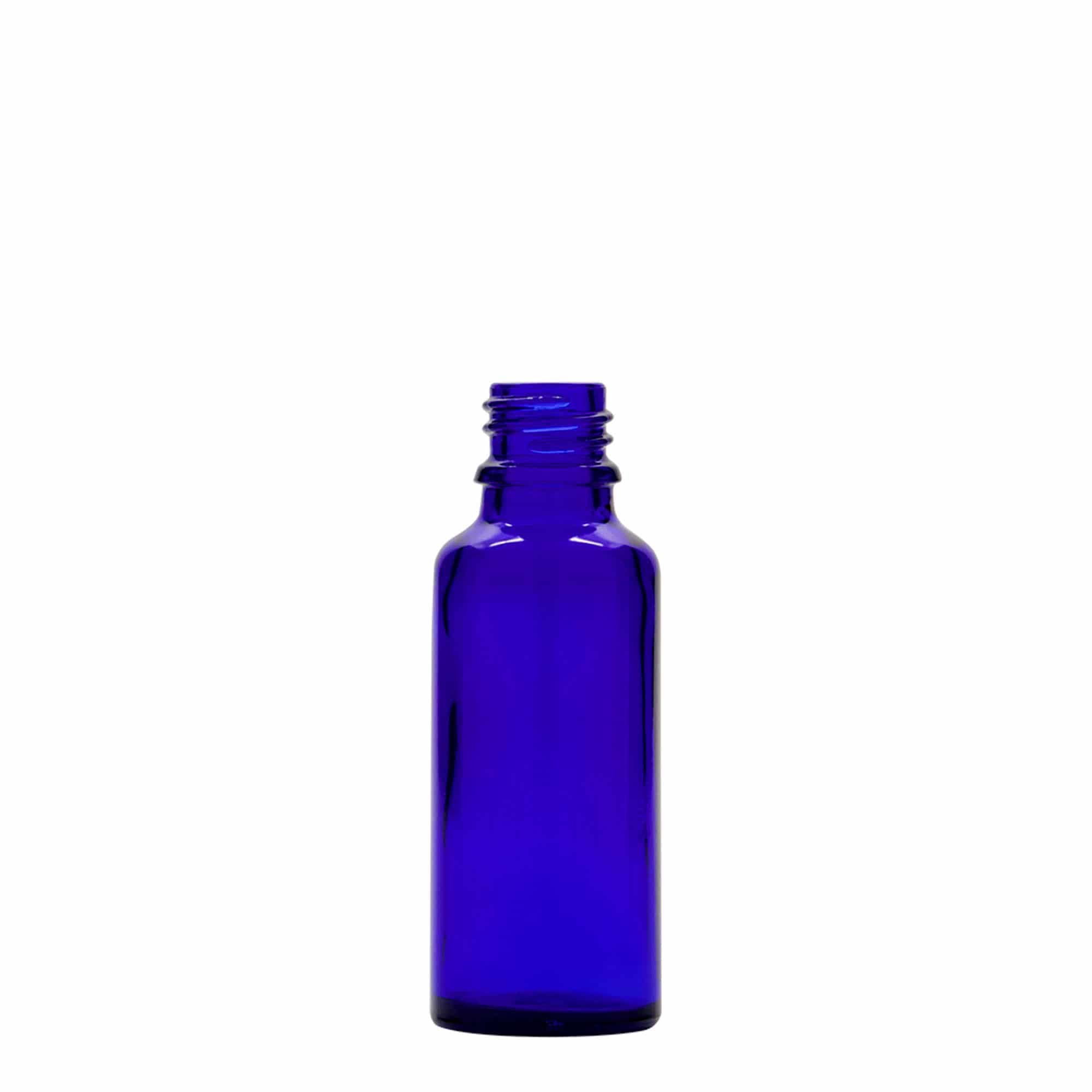30 ml pipettflaska medicin, glas, kungligt blå-röd, mynning: DIN 18